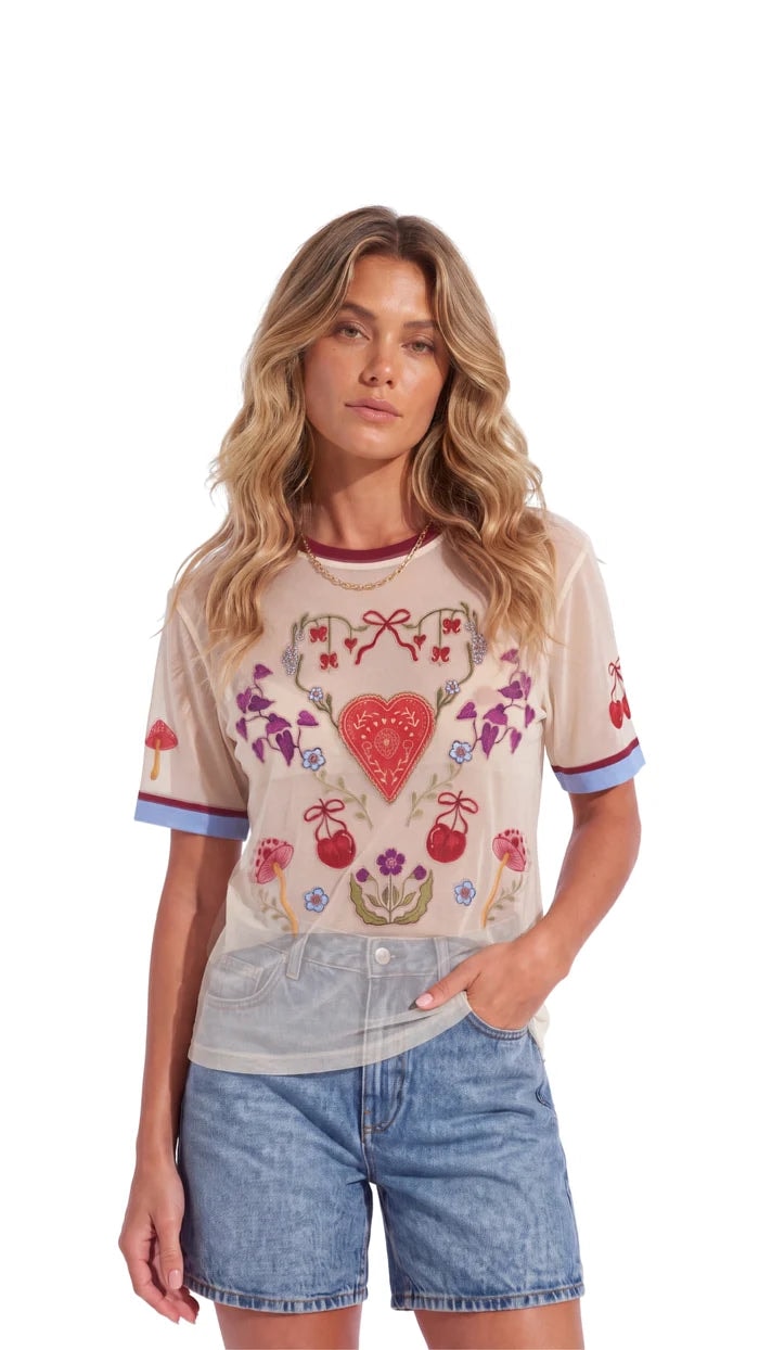 Mesh Shirt Lovessence Estampado Beige - imagen 1