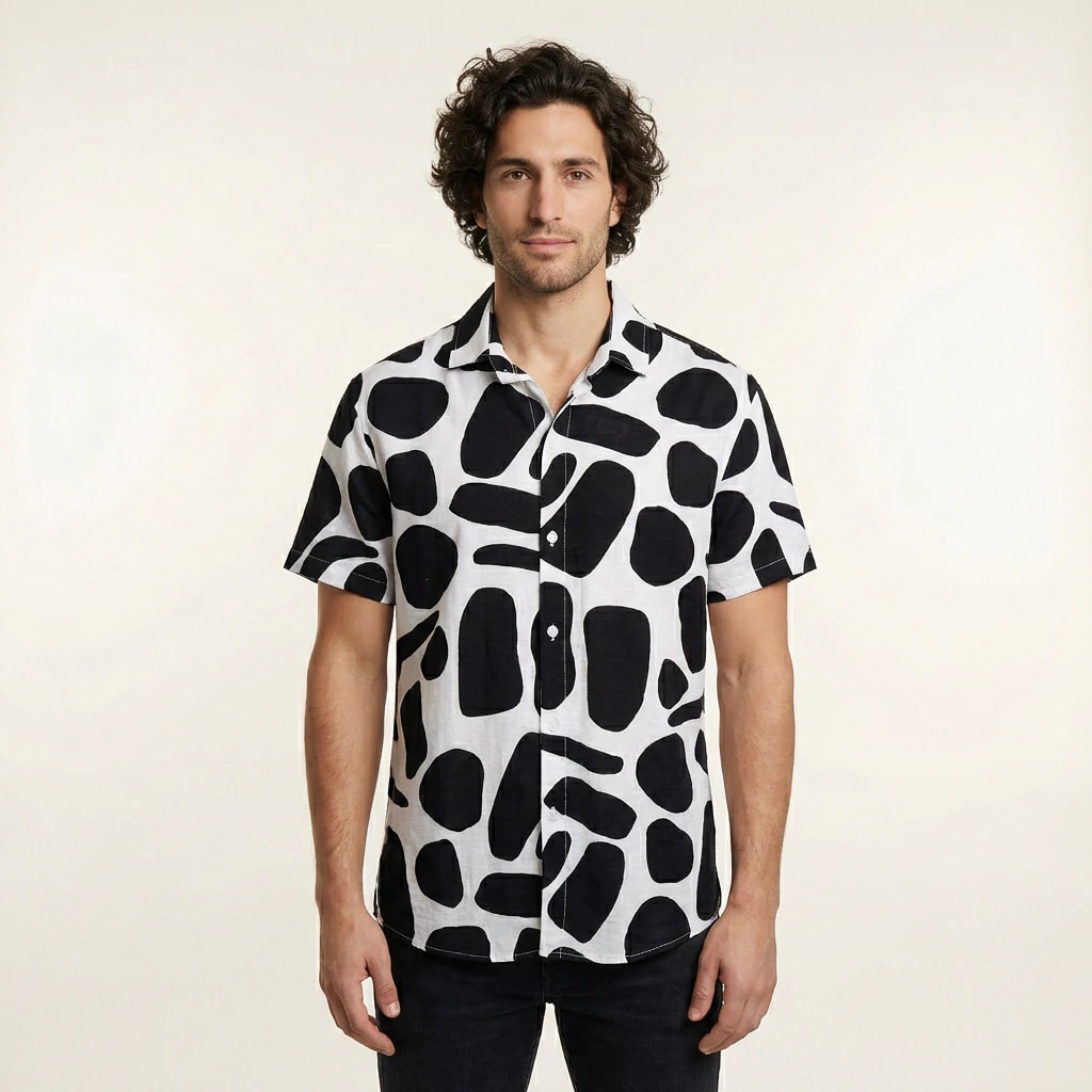 Camisa Cuello Clasico Estampada Blanco/Negro JO021 - imagen 1