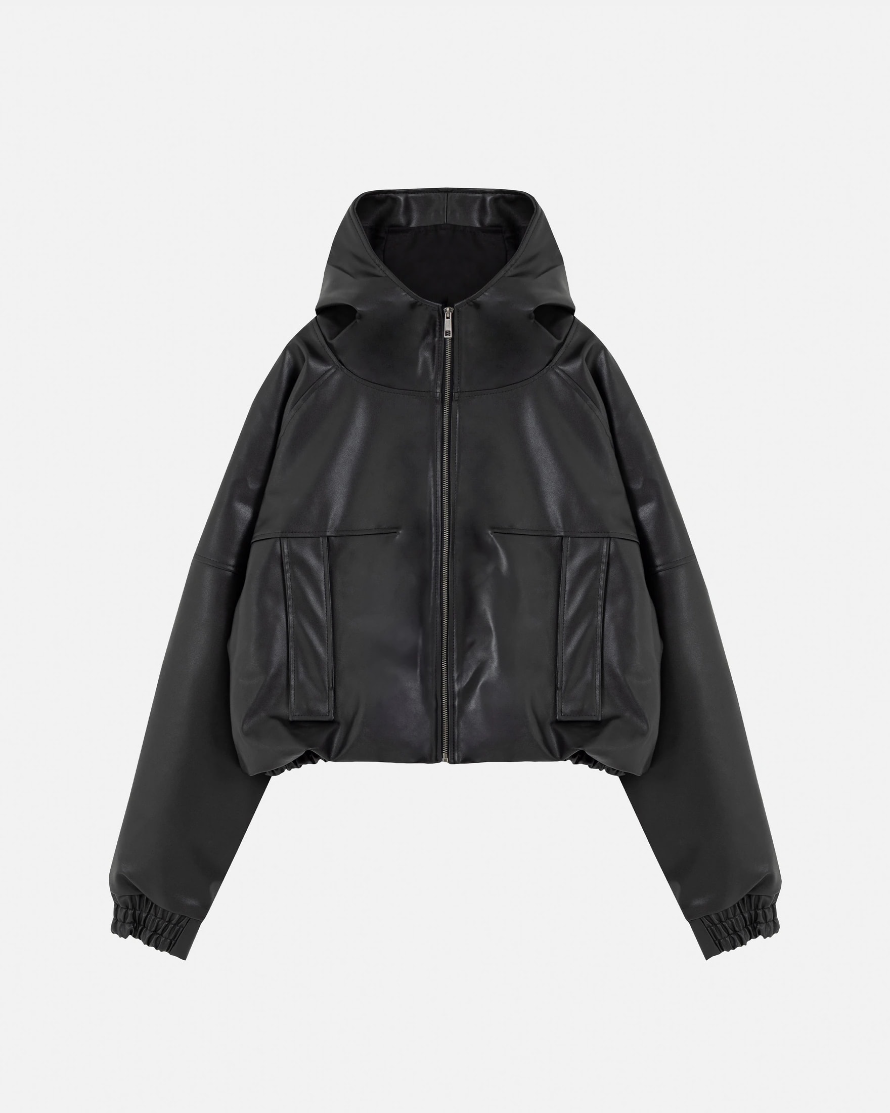 Basics UNDRGLD Leather Zip Up Hoodie Jacket Black - imagen 1