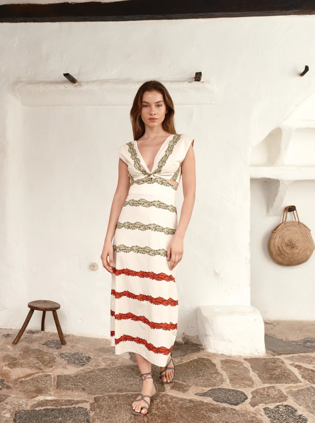 Quinto Sol Cotton Midi Dress / Ivory Striped Helechos - imagen 1