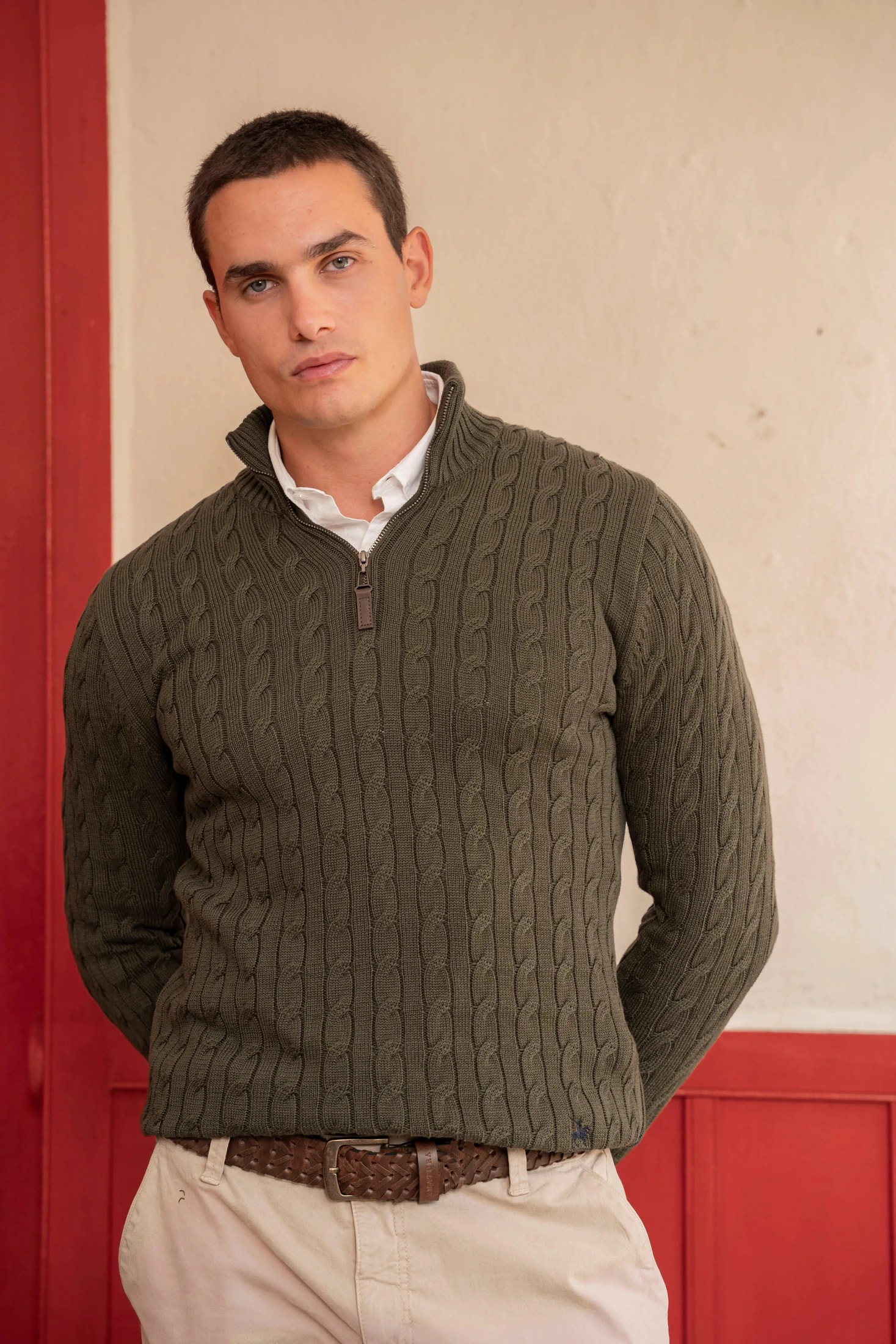 Suéter Halfzip Trenzado Hombre Verde - imagen 1