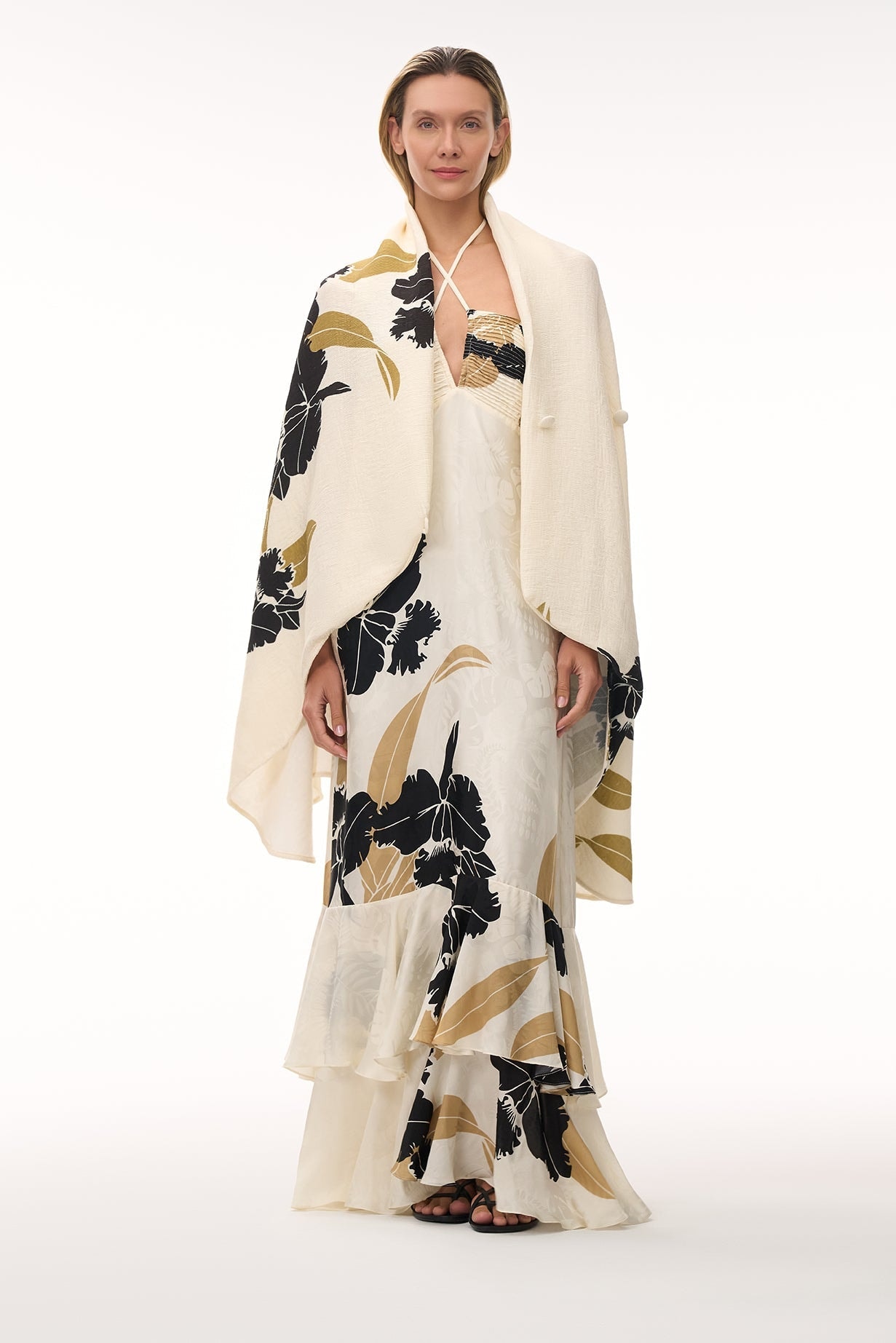 Sevillana Silk Jacquard Maxi Dress / Black Orchids - imagen 1