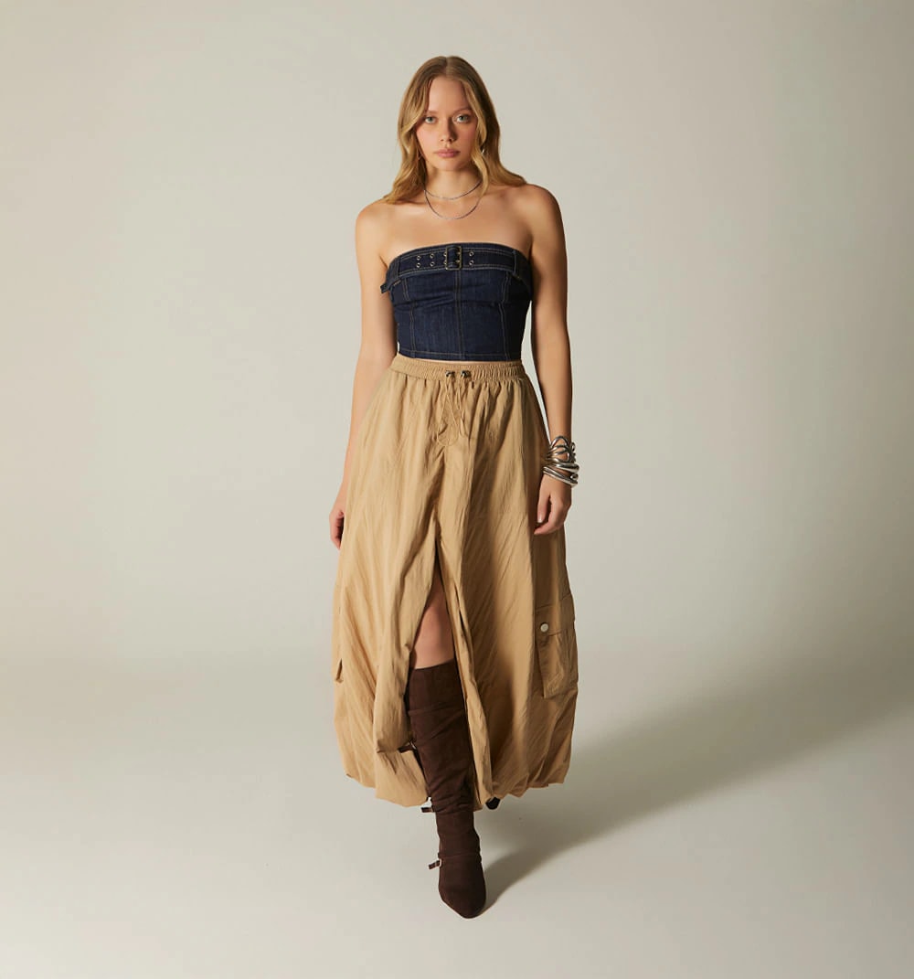 Blusa straple con cinturon misma tela - imagen 1