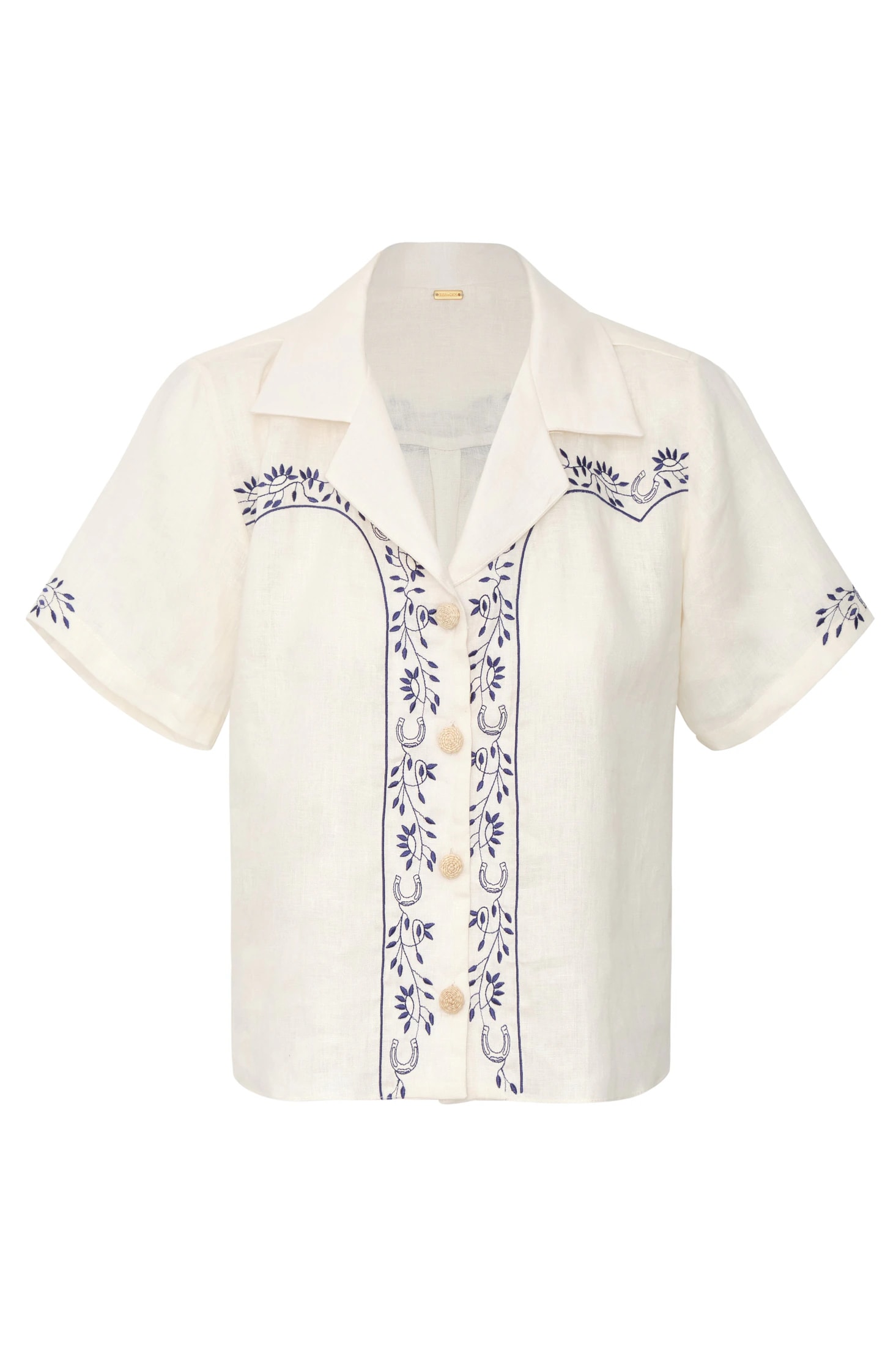 El Jared Linen Embroidered Shirt / Ivory Blue Horseshoes - imagen 1