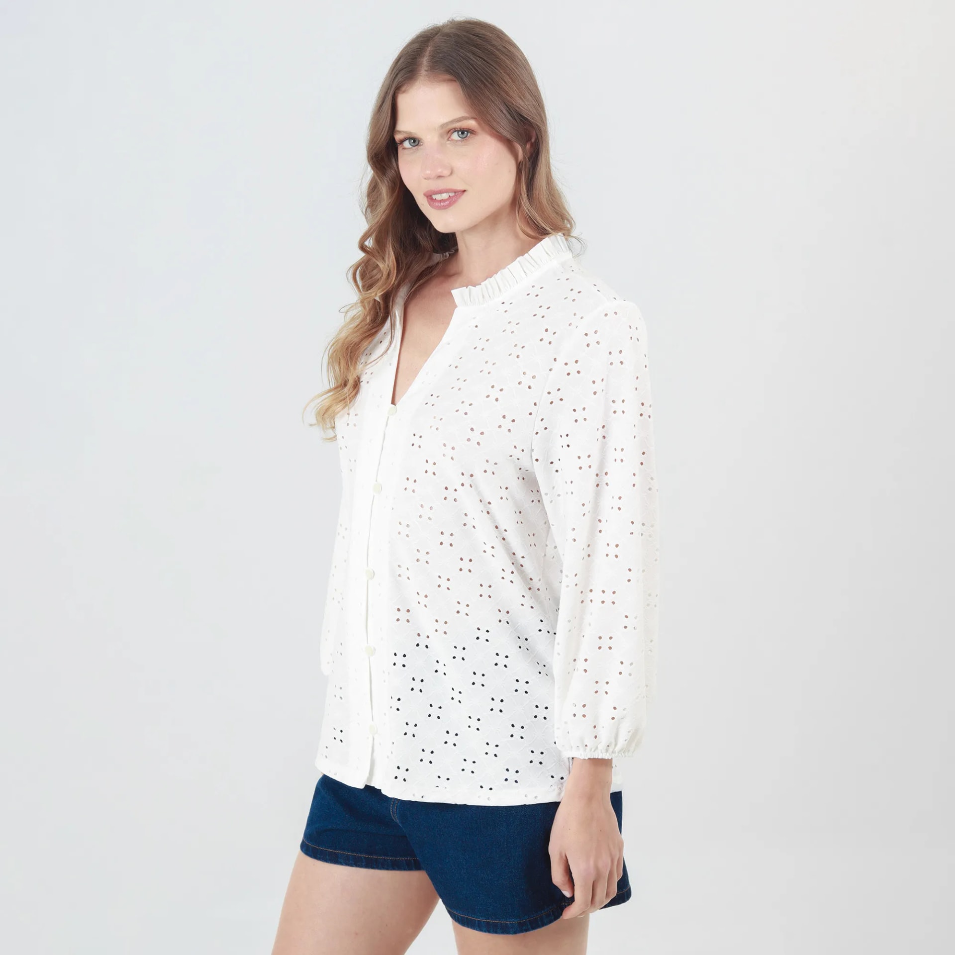 Blusa Cuello En V Manga Larga - imagen 1