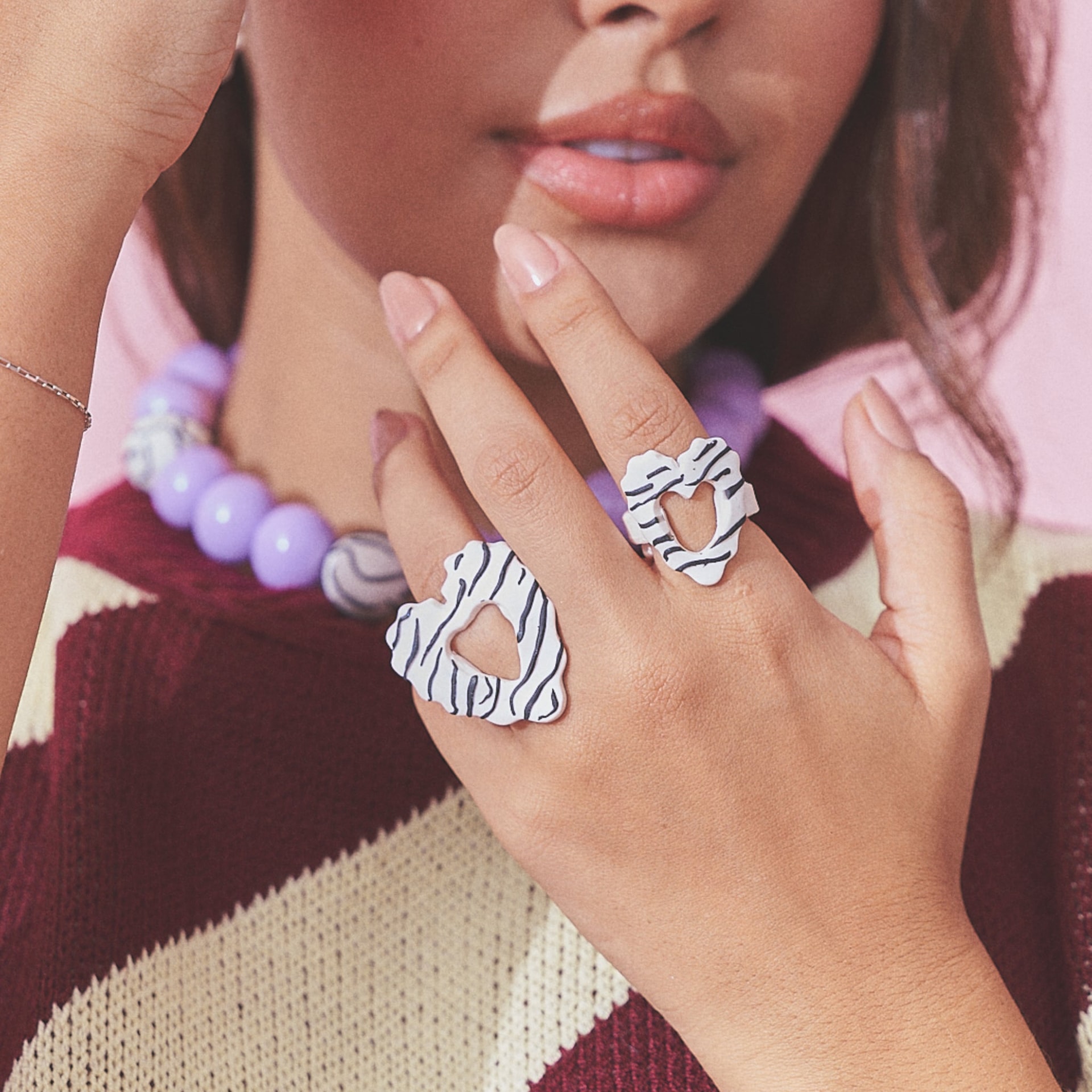 Anillo Corazón Rayado Maxi - imagen 1