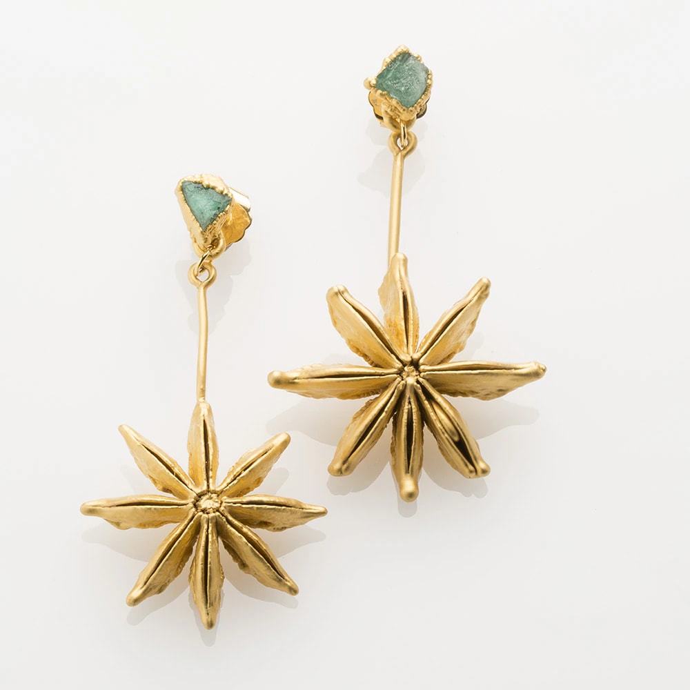 Star Anise Earrings and Rough Emerald - imagen 1