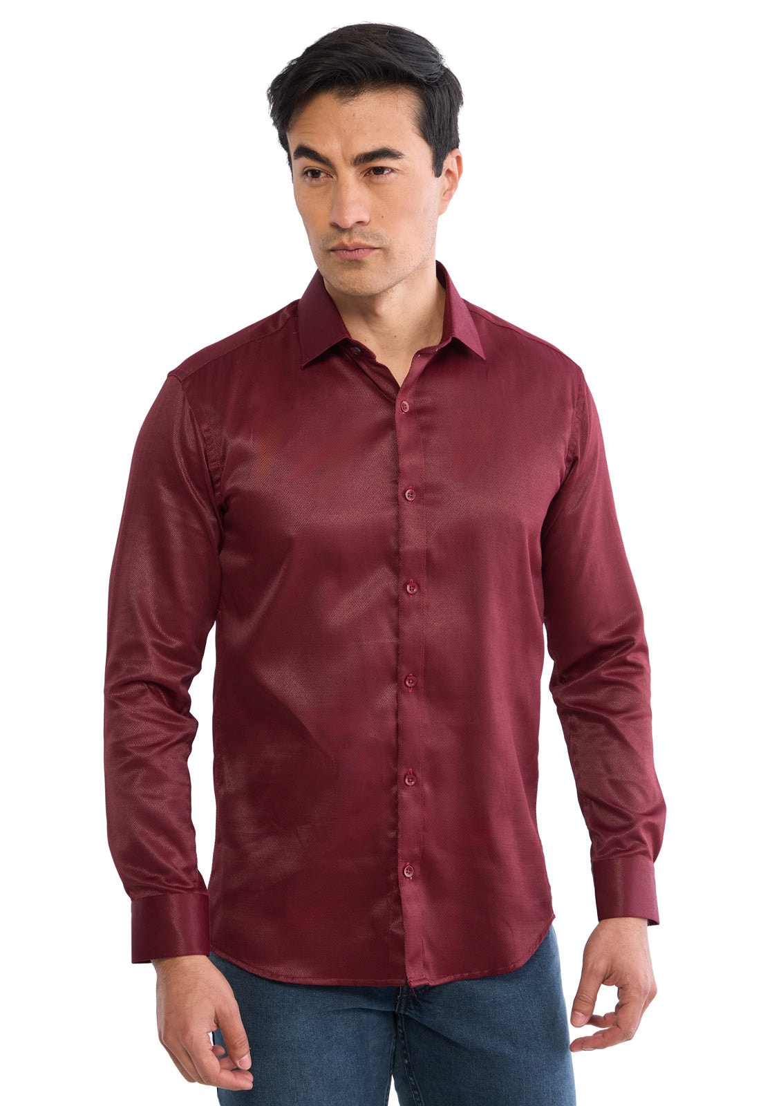 Camisa manga larga vinotinto con textura - imagen 1