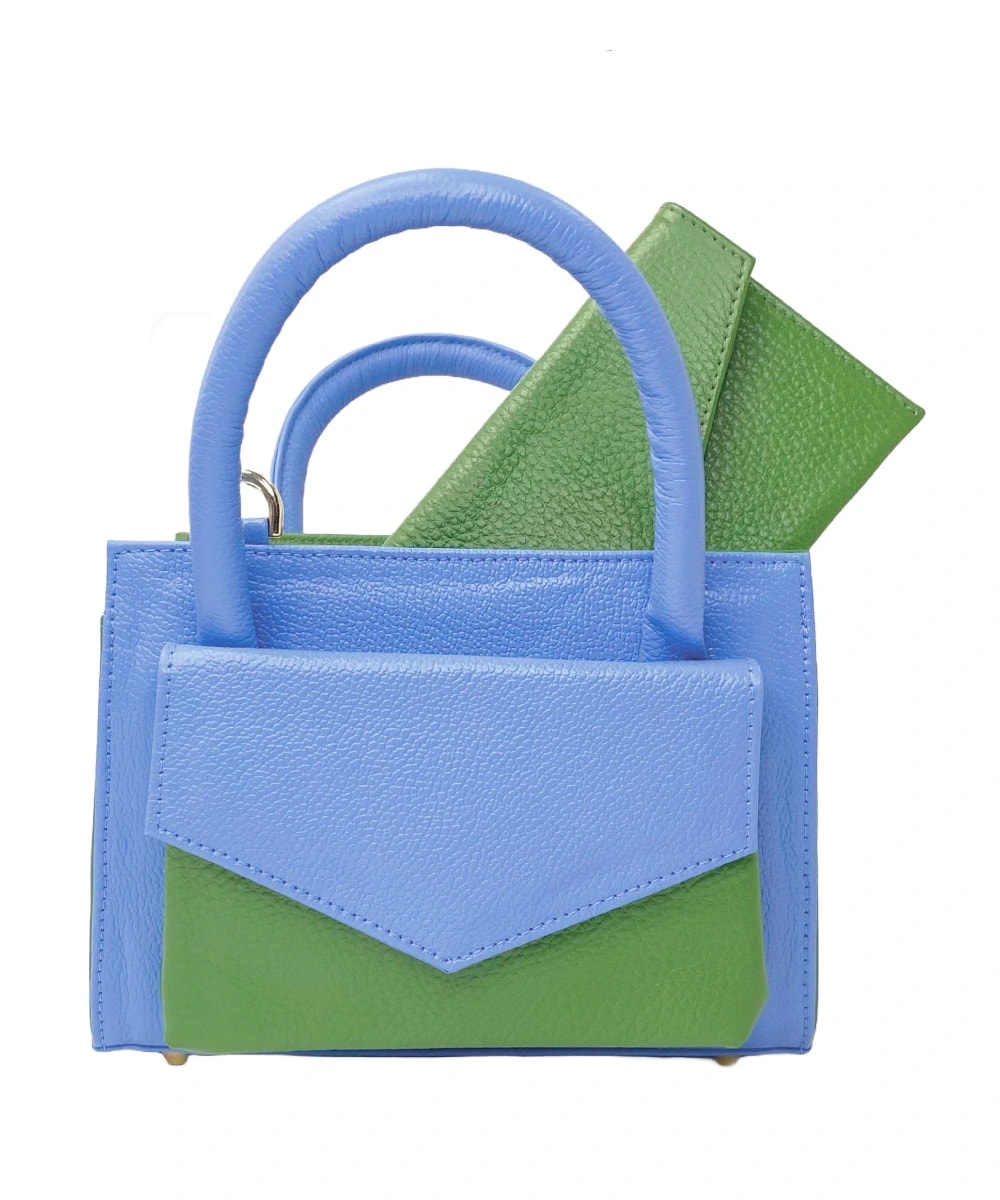 //Pre Order //  Bolso en cuero – MiniBag Blue Pistacho - imagen 1