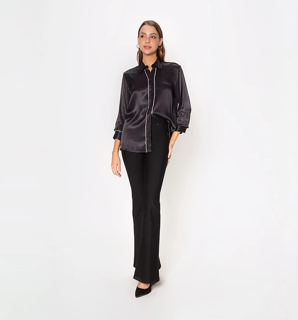 Blusa camisera manga larga con decoracio - imagen 1
