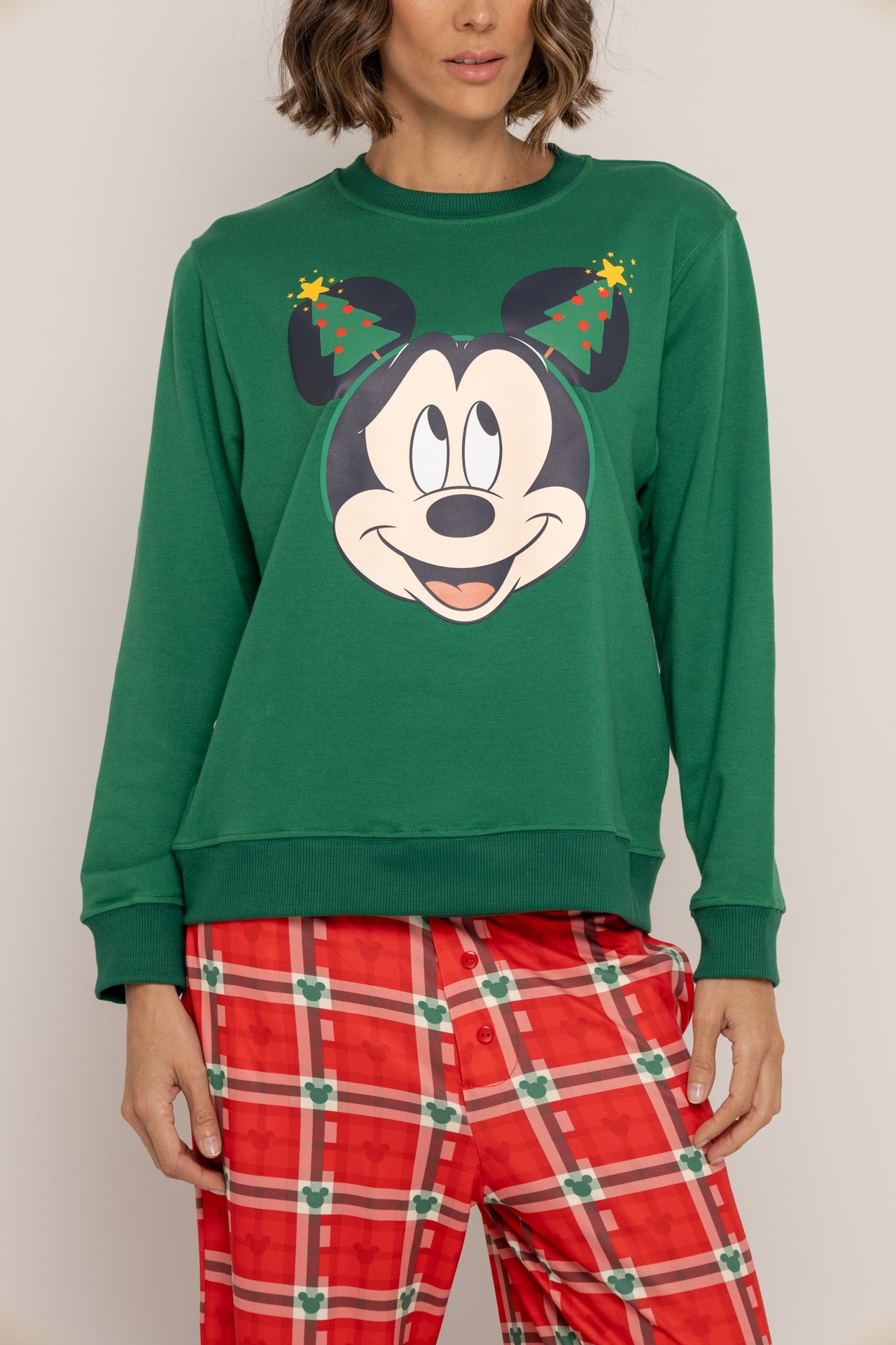 Conjunto Pantalón Crewneck Verde Navidad Mickey - imagen 1