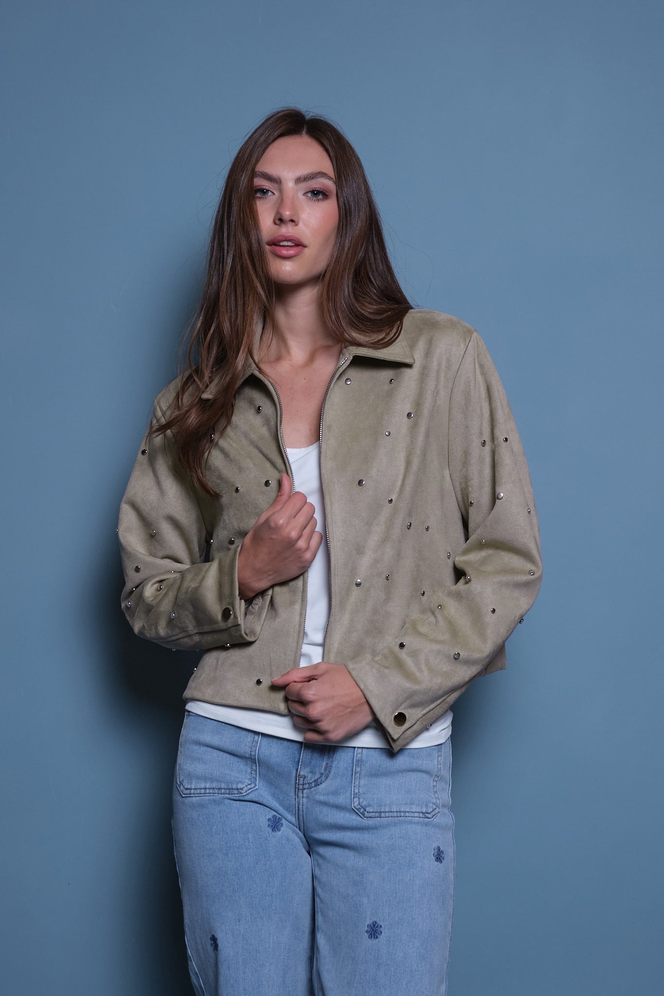 CHAQUETA GAMUZA VERDE TACHES - imagen 1