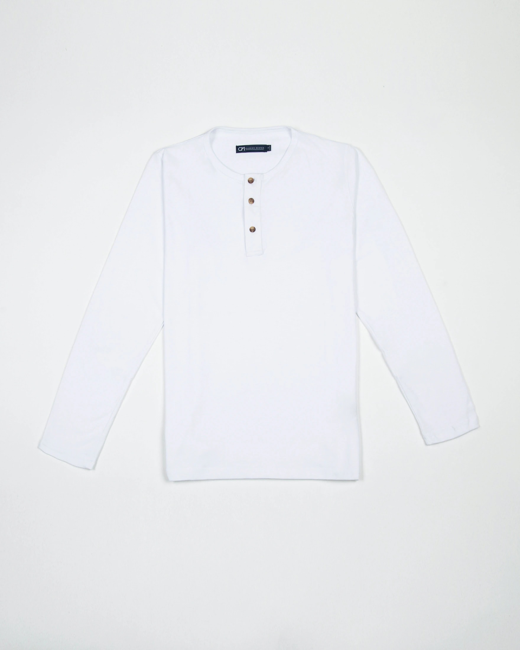 Camiseta Henley Manga Larga Algodón Blanco - imagen 1