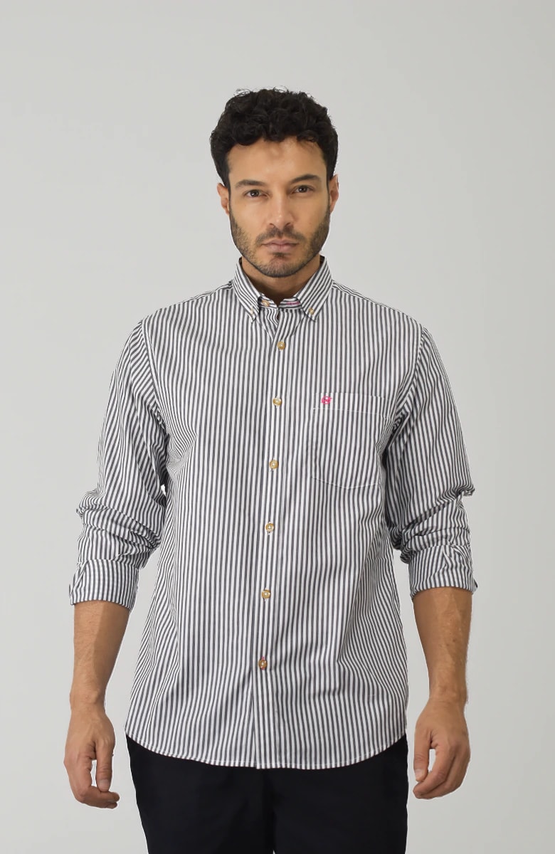 Camisa Manga larga a Rayas Negra para Hombre - imagen 1