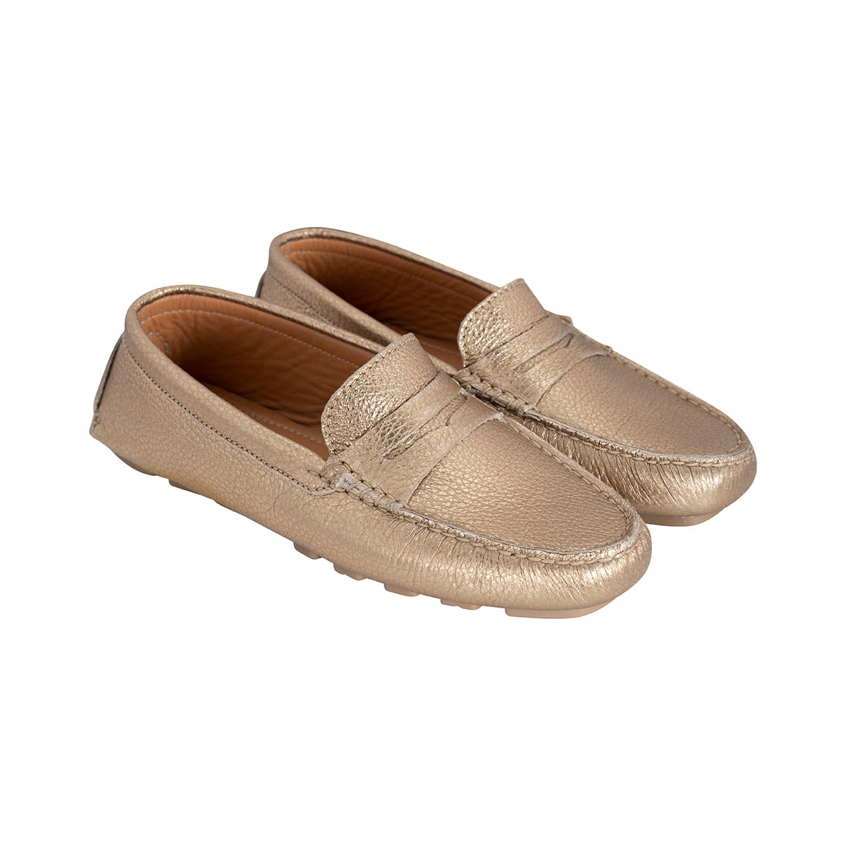 Mocasines Mujer Penny Cuero Metalizado Dorado Gold - imagen 1