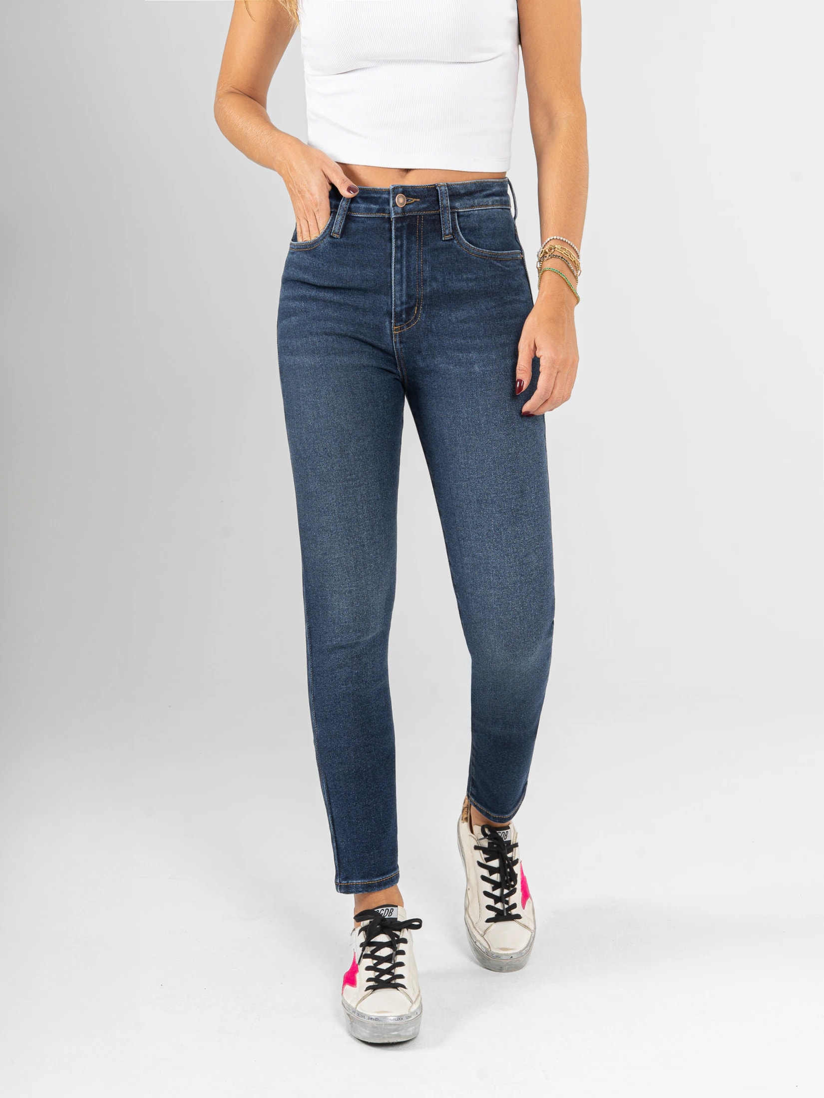 Ref: 066349 Jean Skinny stretch, tiro alto, tono azul medio oscuro - imagen 1