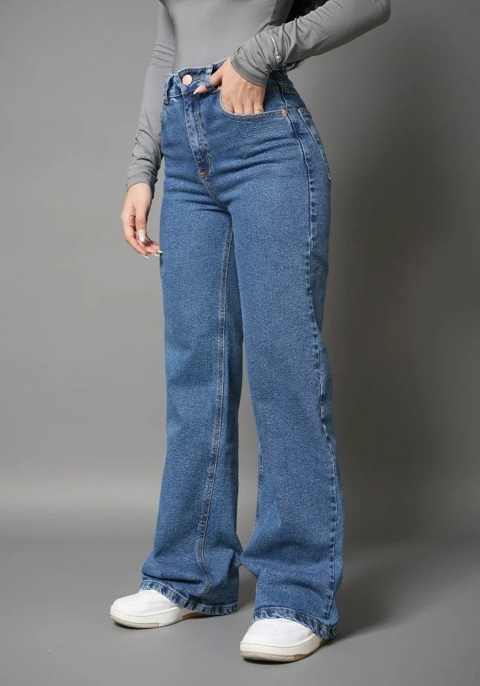 Jean Wide Leg para Mujer Confort con Lycra Azul Medio Thunder Jeans - imagen 1