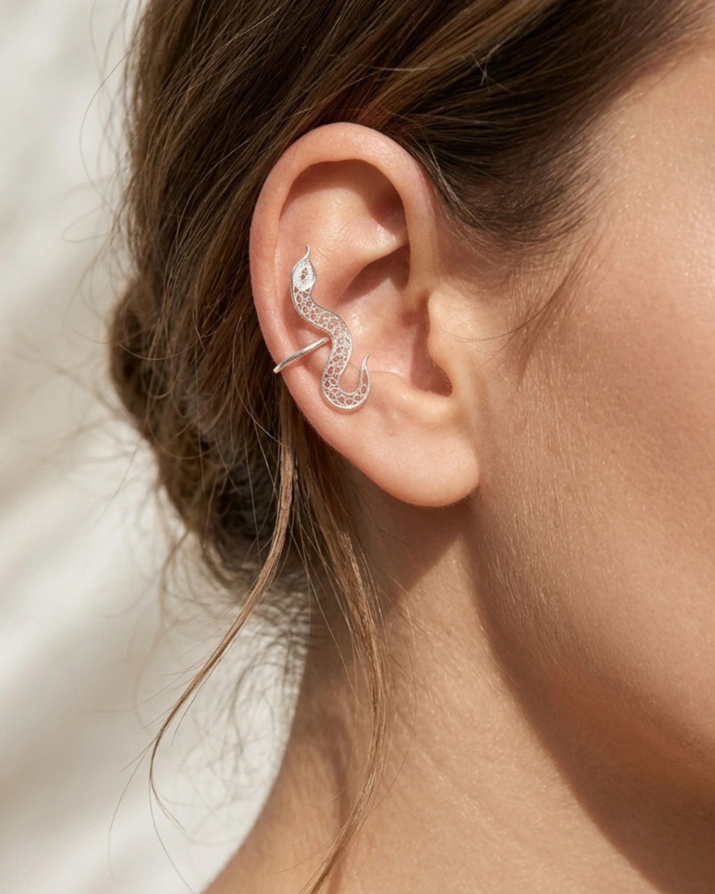 Earcuff Serpiente Plata Filigrana - imagen 1