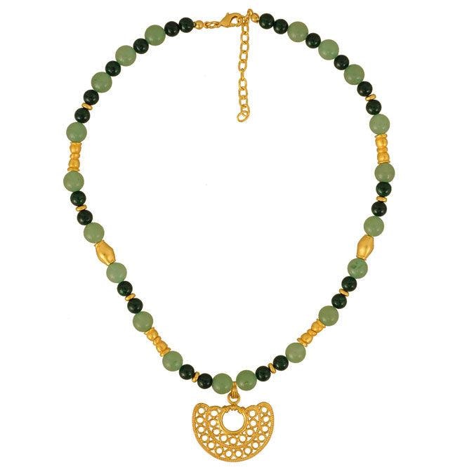 Collar aventurina verde, fossil y dije nariguera filigrana doble Sinú - imagen 1