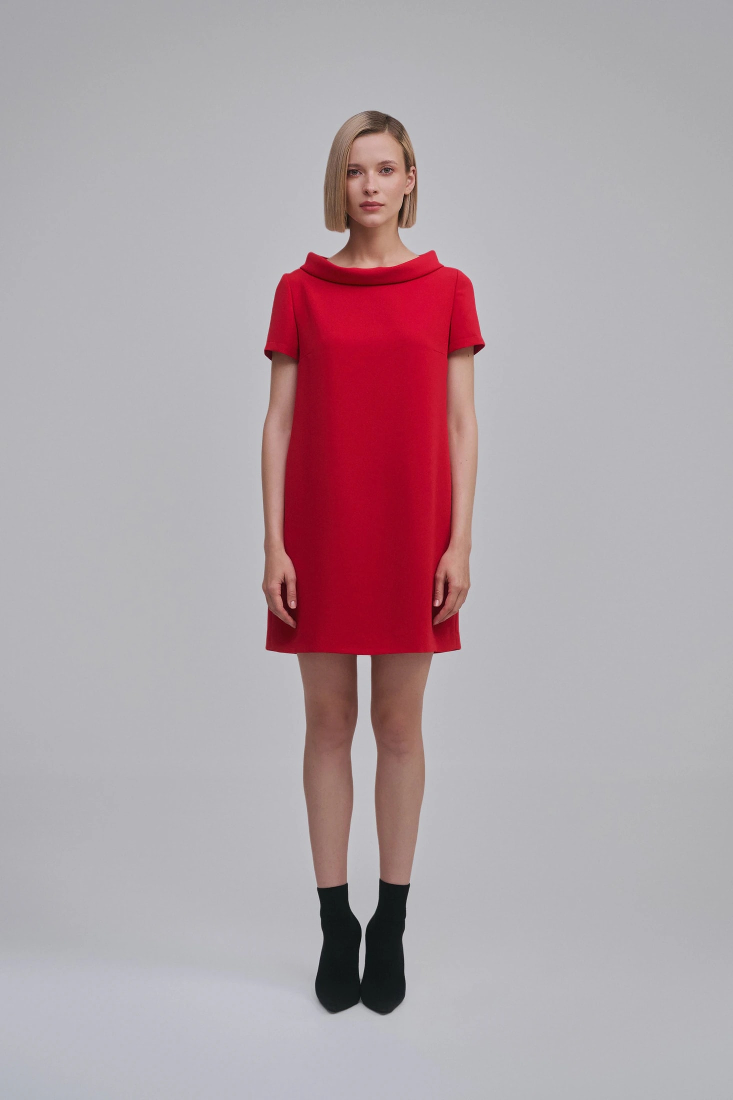 Cowl-Collar Short-Sleeve Mini Dress - imagen 1