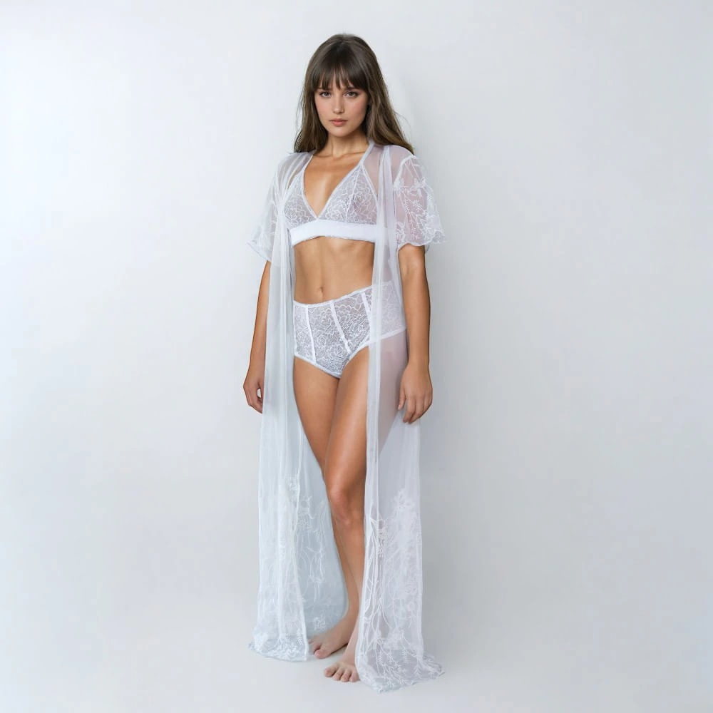 Kimono En Transparecia y Bordado Lujo Nocturno - imagen 1