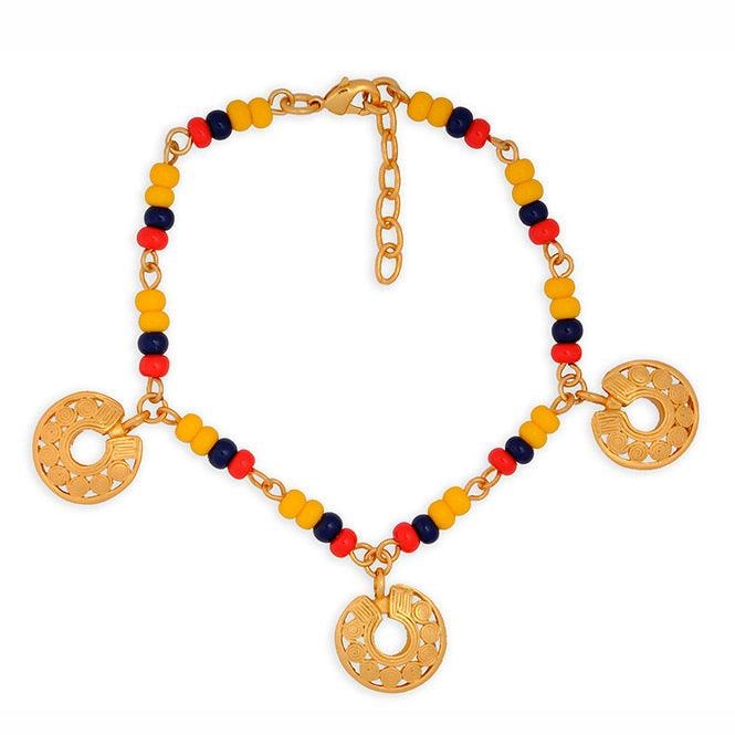 Pulsera colombia con 3 dijes mini nariguera de círculos Quimbaya - imagen 1