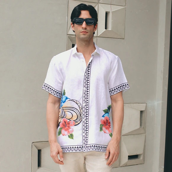 CAMISA MC 100% LINO ESTAMPADO VA HOMBRE - imagen 1
