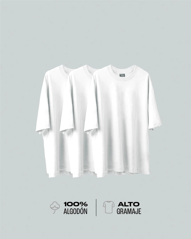 3 Camisetas Para Hombre Básicas Blancas Oversize - Pack x3 - imagen 1
