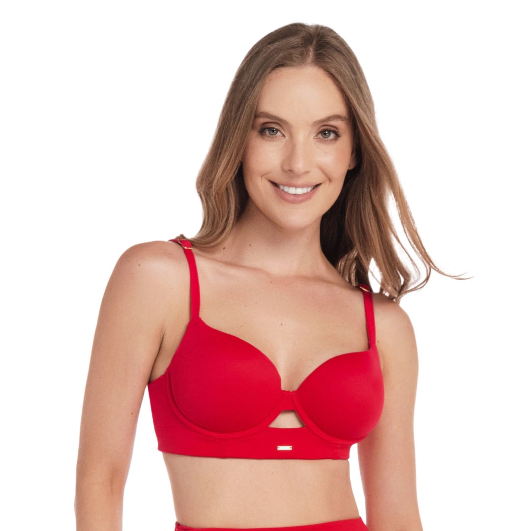 TOP DE VESTIDO DE BAÑO CON COPAS CON REALCE - imagen 1