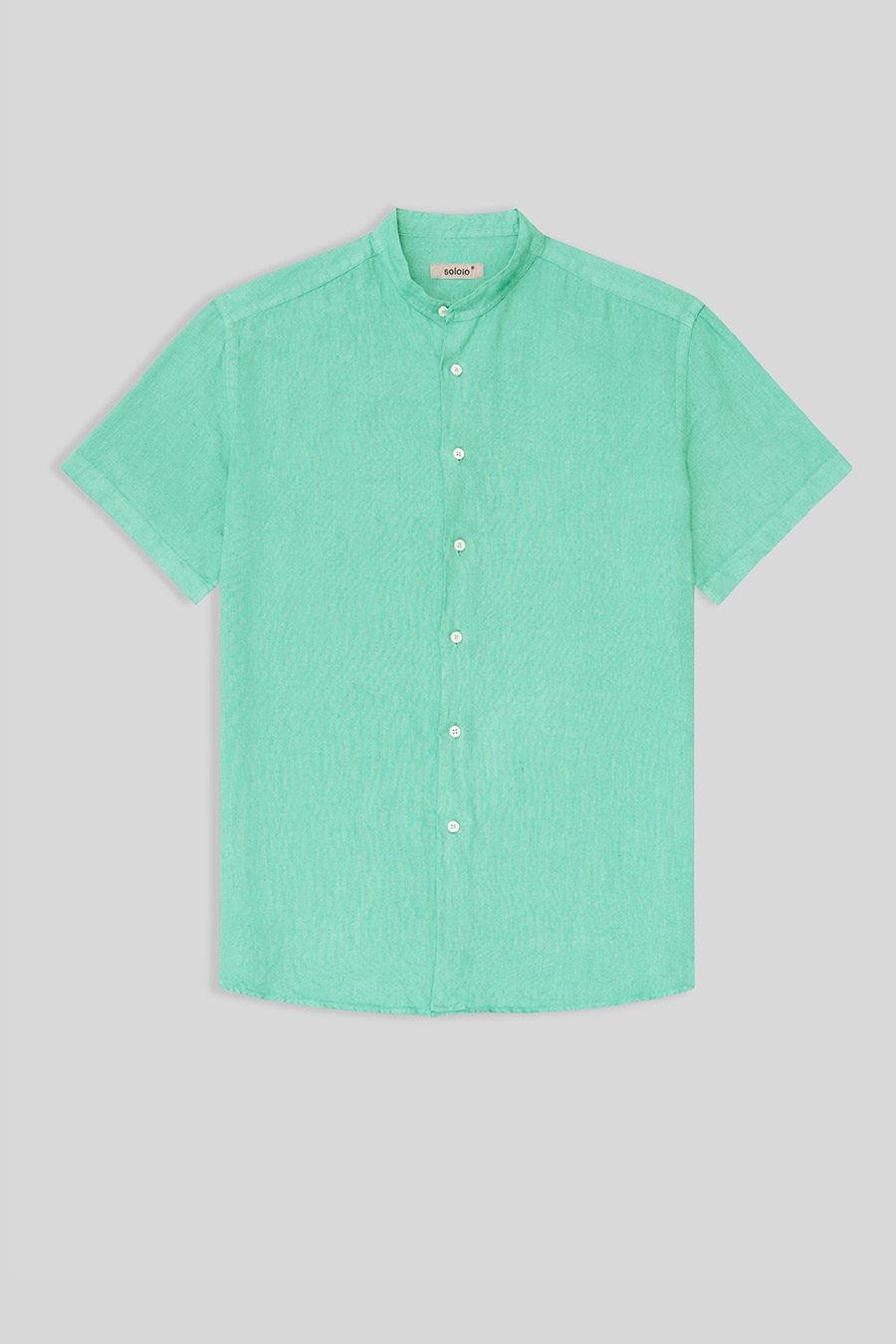 men’s linen shirt mao turquoise basic - imagen 1