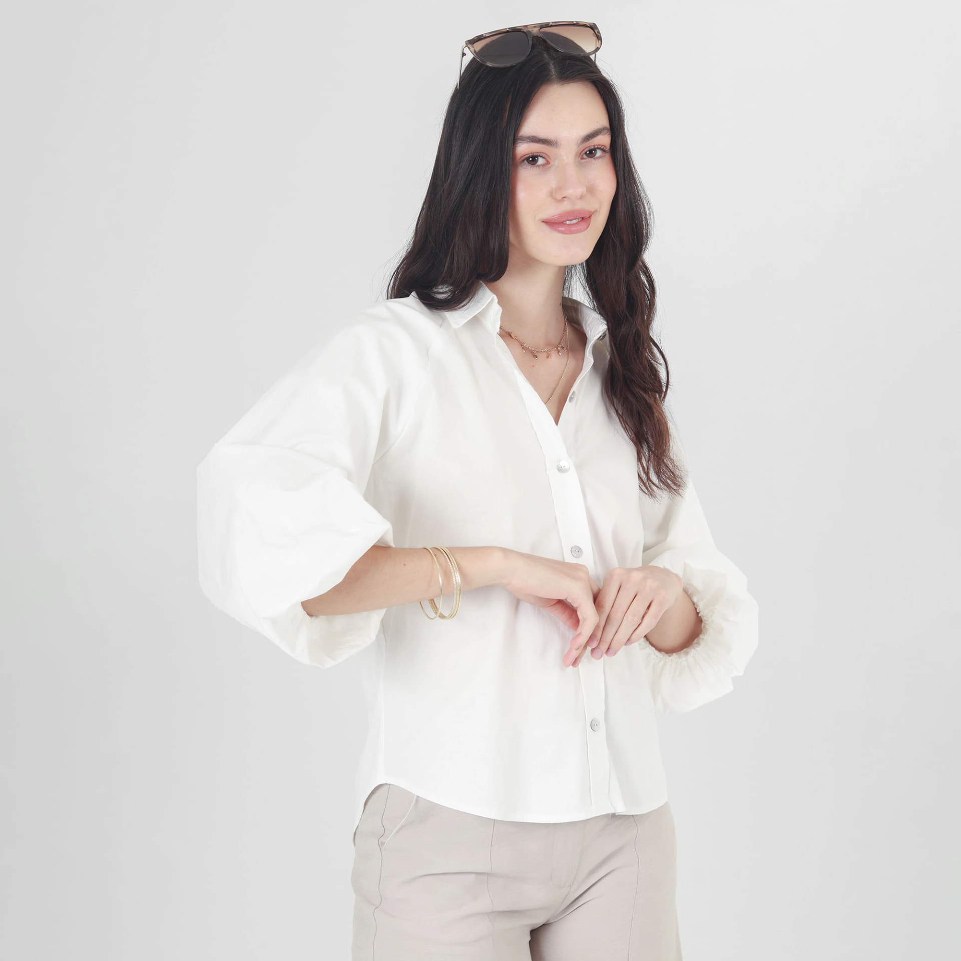 Blusa Cuello Camisero Manga 3Cuartos - imagen 1