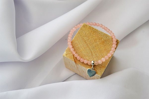 Pulsera Cuarzo Rosa dije corazón - imagen 1