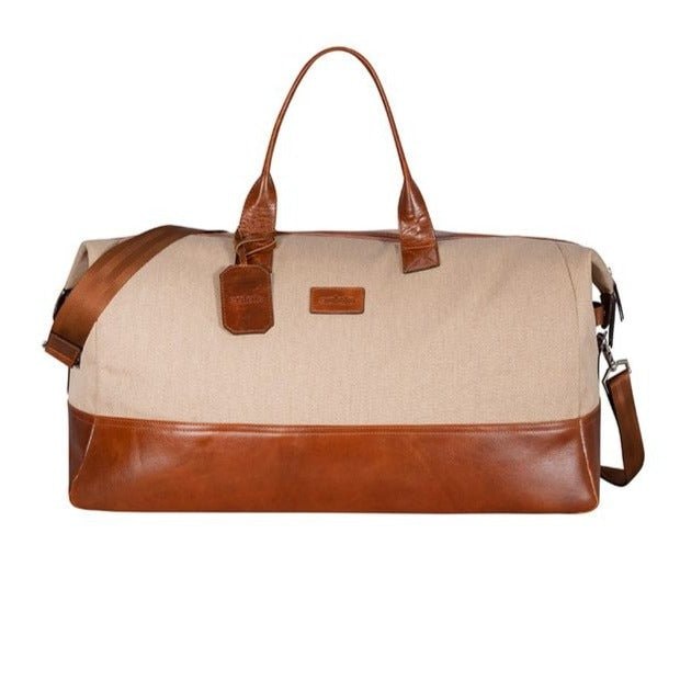 Men's vintage beige leather and canvas briefcase - imagen 1