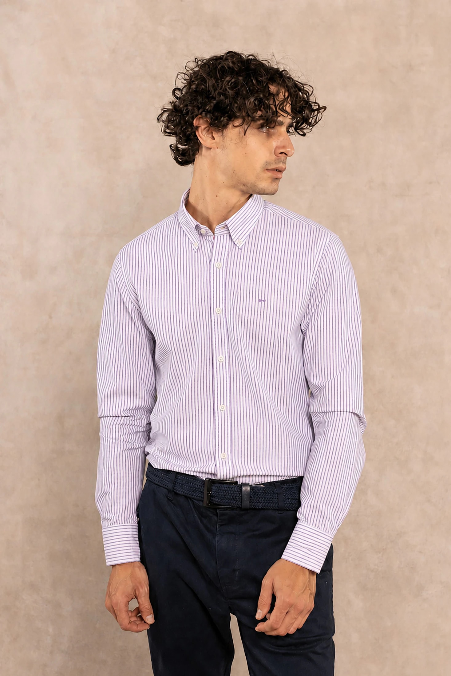 Camisa Antimanchas Popelina Rayas Lilac Logo Contraste - imagen 1