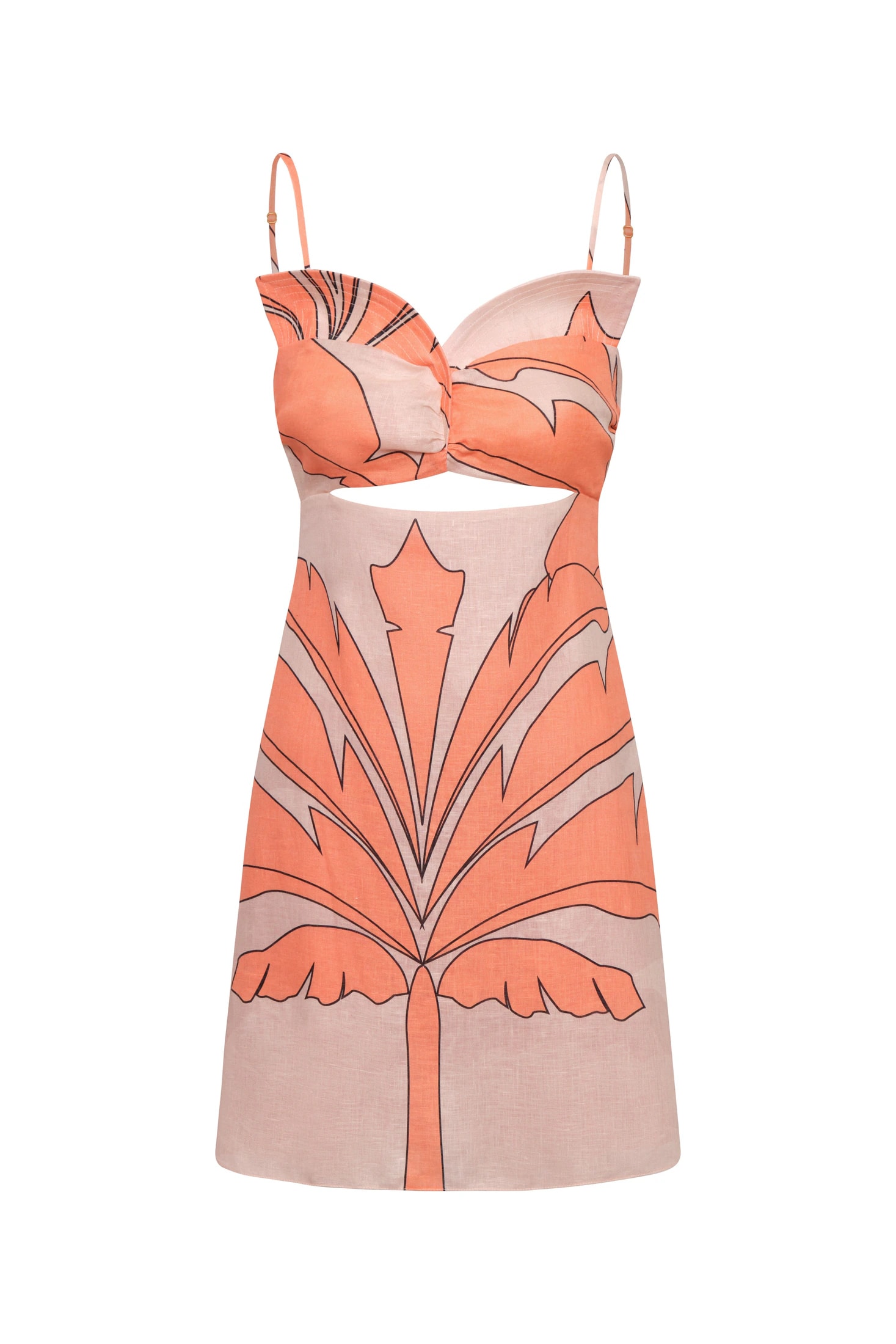 Victoria Linen Mini Dress / Peach Palms - imagen 1