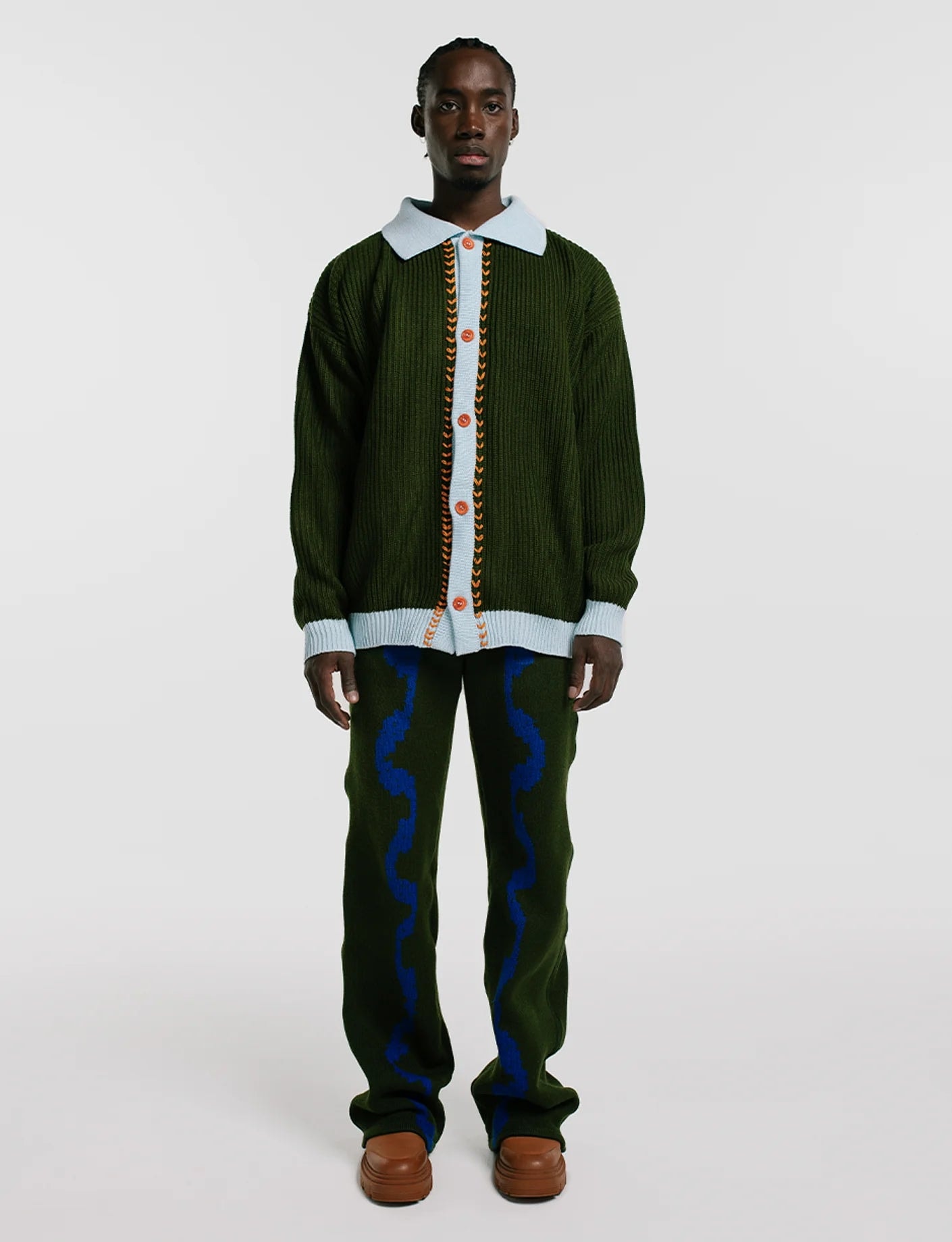 MILITARY GREEN RIB POLO CARDIGAN - imagen 1