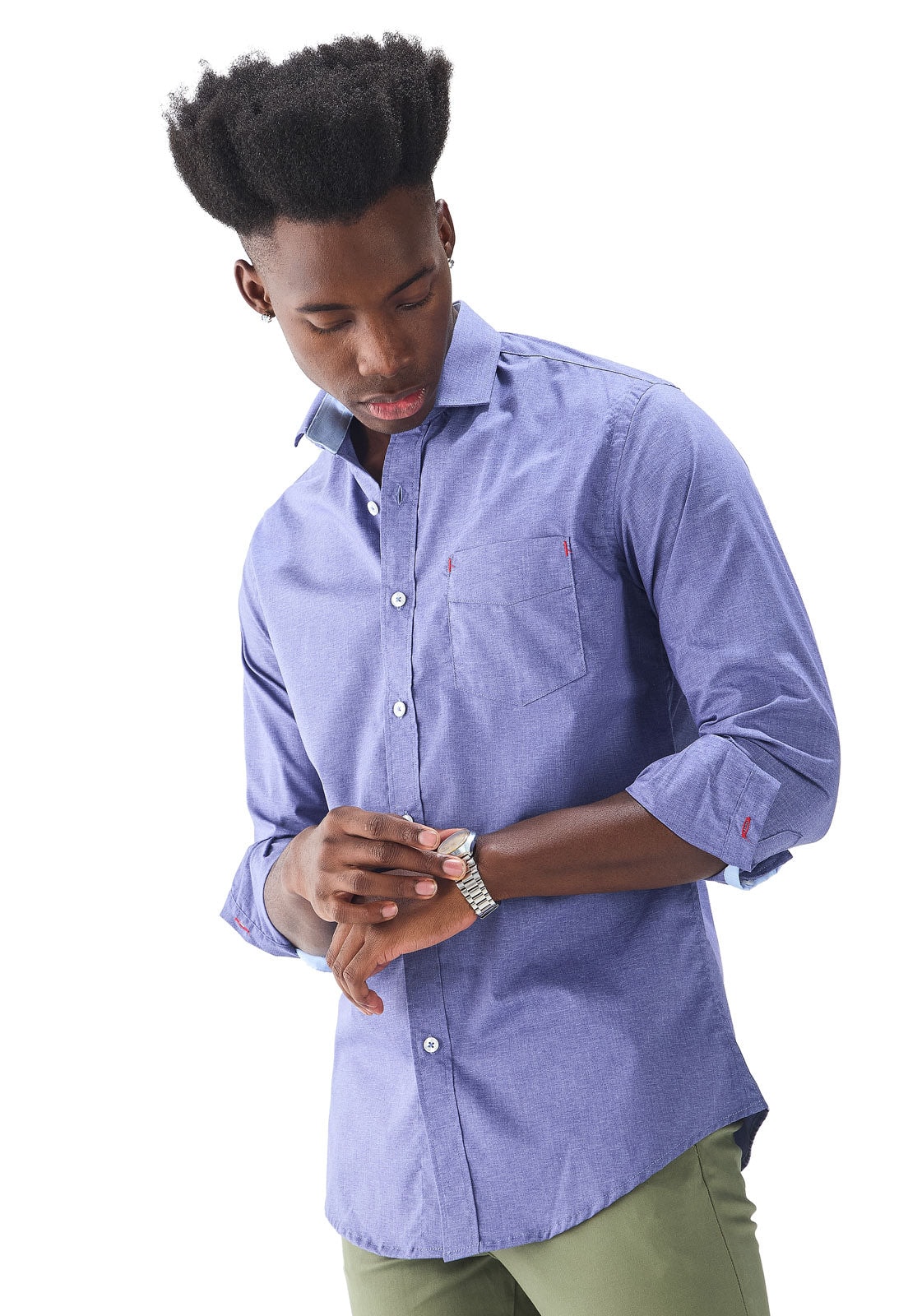 Camisa manga larga azul con textura - imagen 1