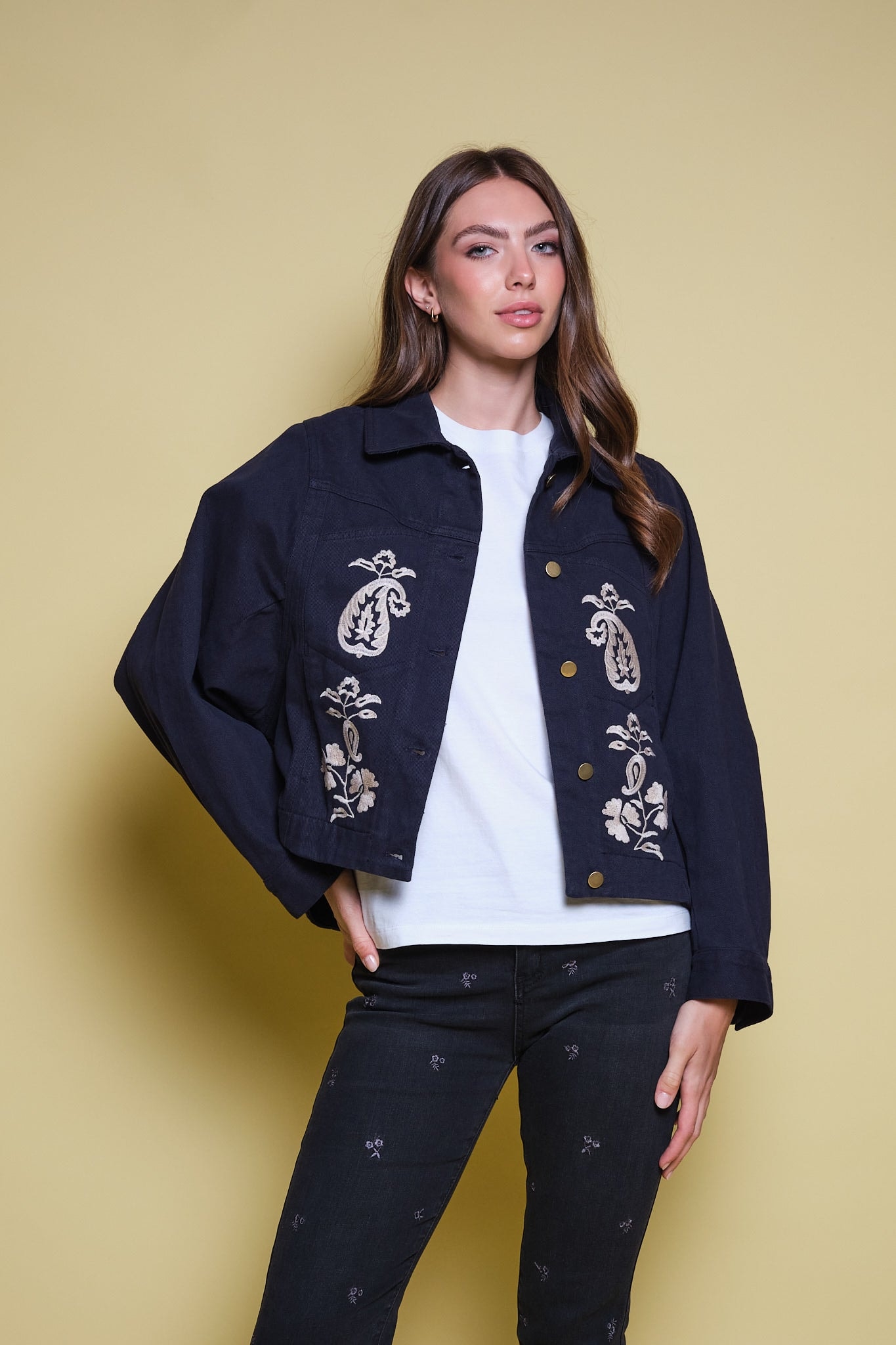 CHAQUETA DRIL AZUL OSCURO BORDADO PAISLEY - imagen 1