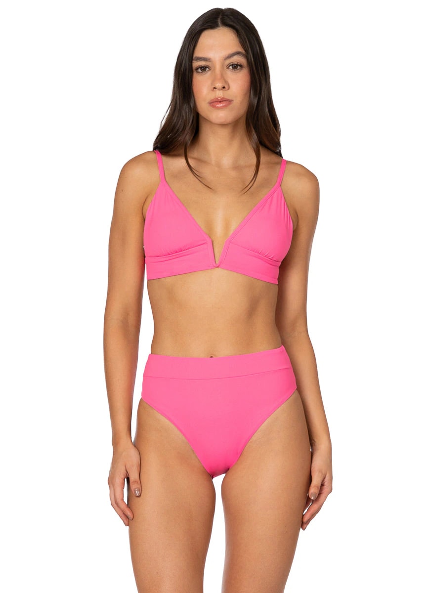 Maaji Radiant Pink Parade Long Line Triangle Bikini Top - imagen 1