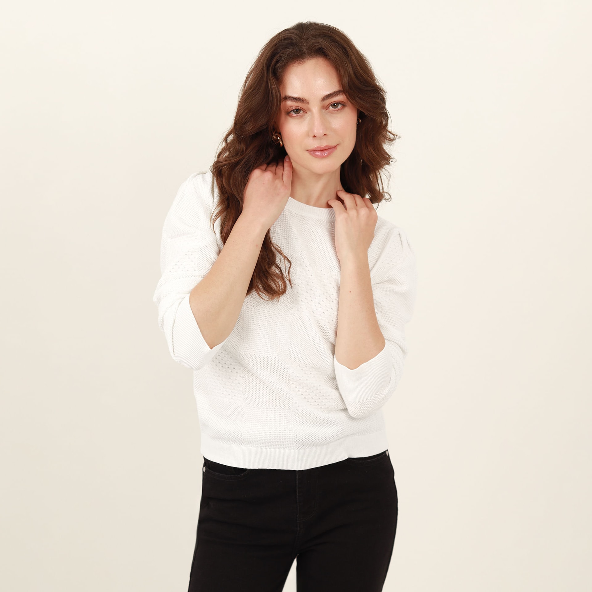 Sweater cuello redondo manga larga en jacquard - imagen 1