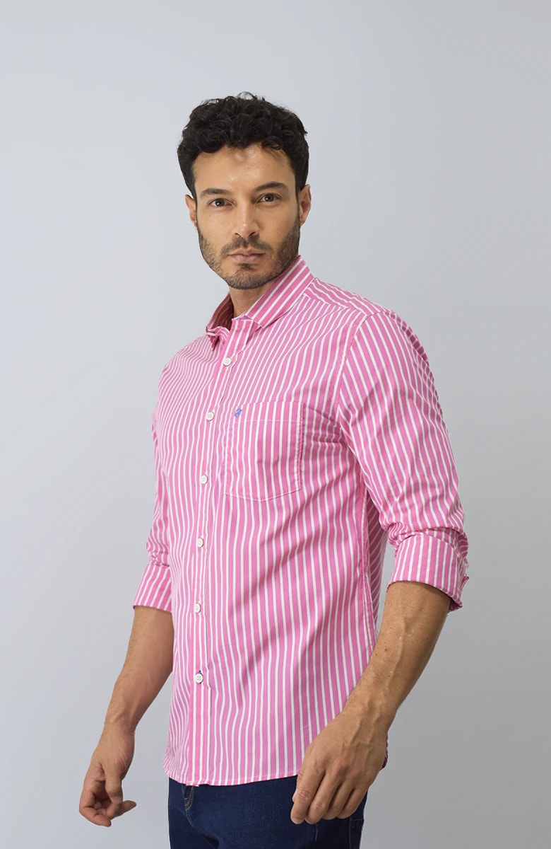 Camisa manga larga a Rayas Rosa Para Hombre - imagen 1
