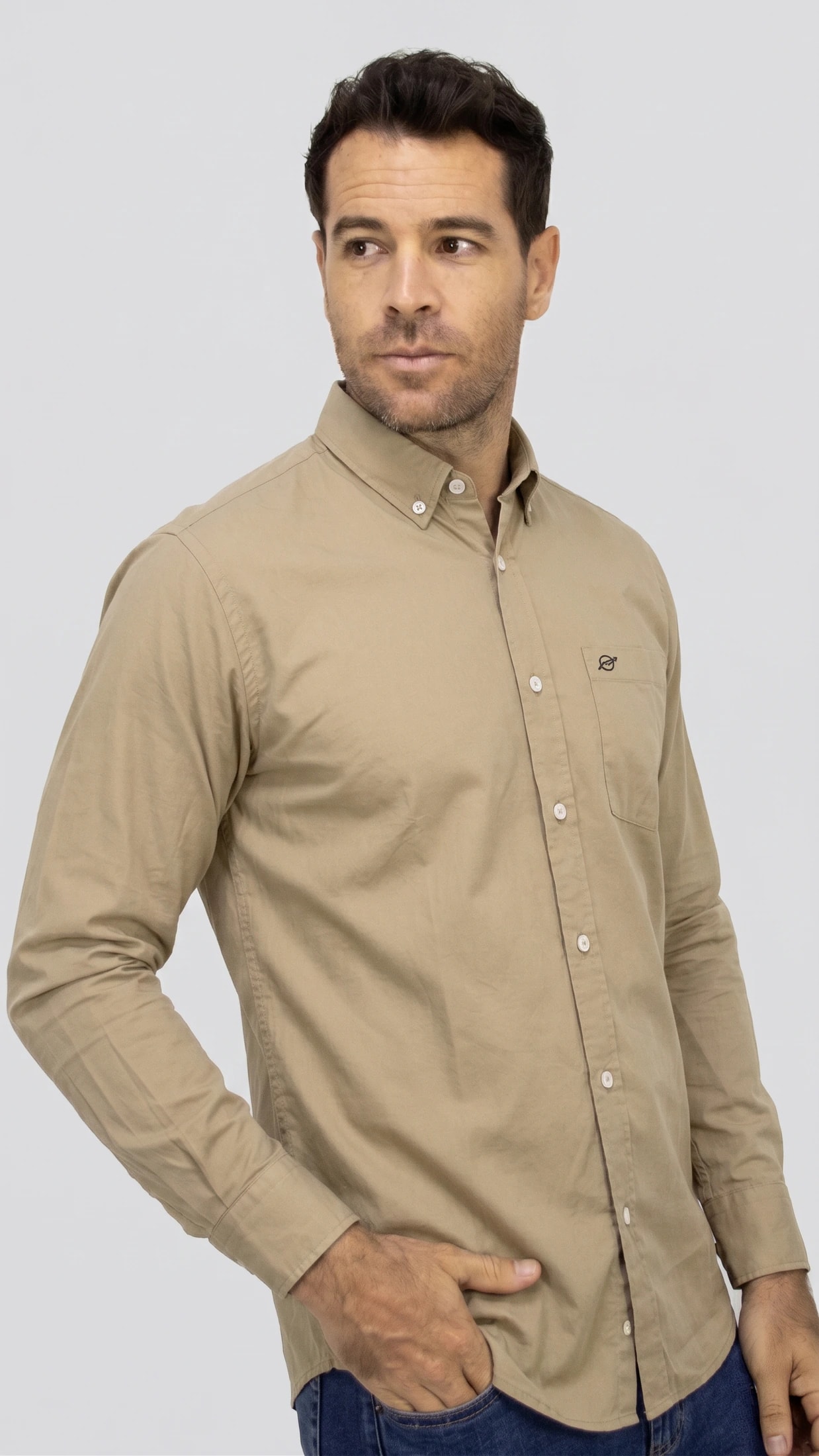 CAMISA MANGA LARGA CAFE EN POPELINA PARA HOMBRE - imagen 1