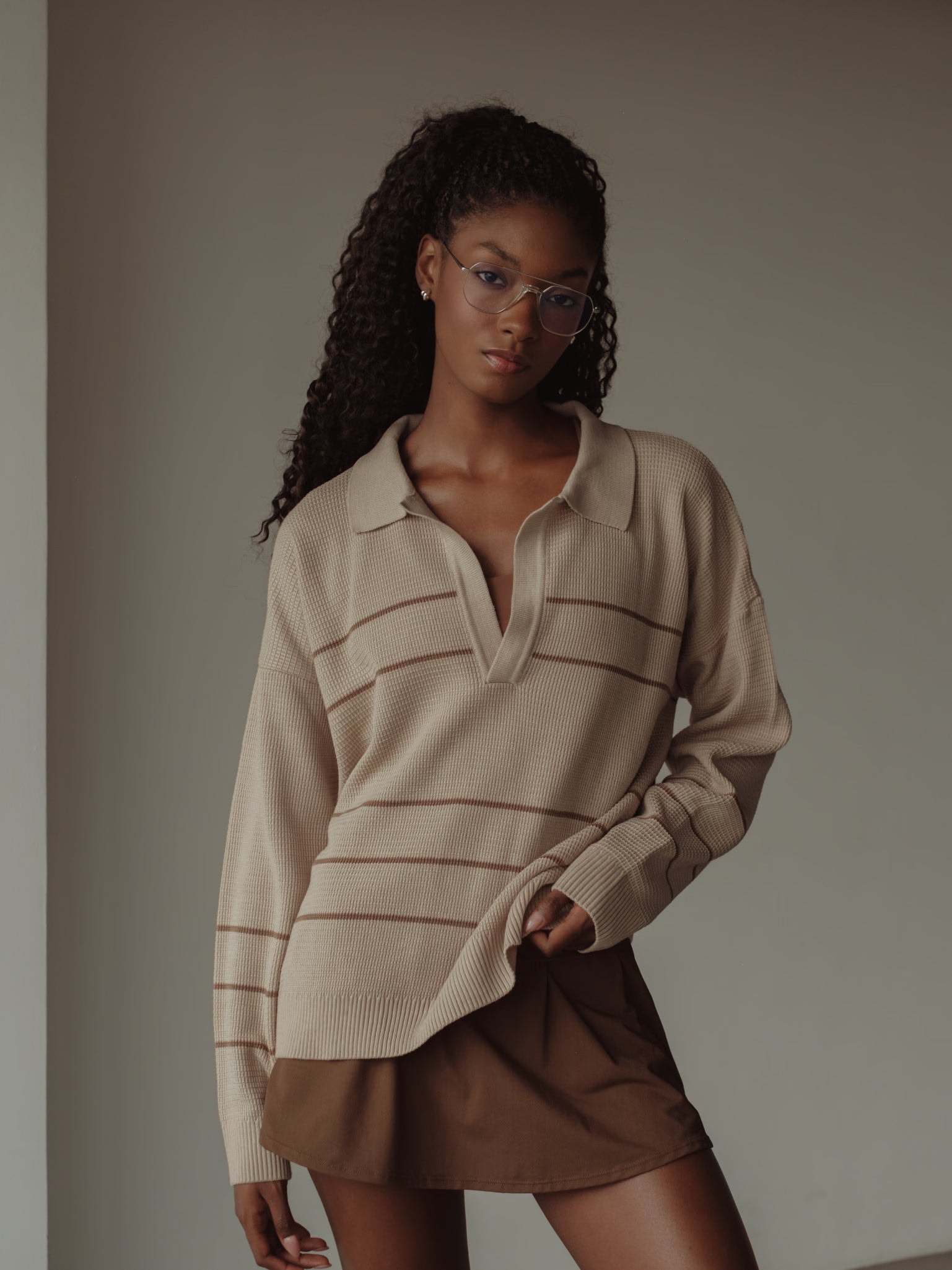 RUGBY KNIT SWEATER - NATURAL & SEPIA - imagen 1