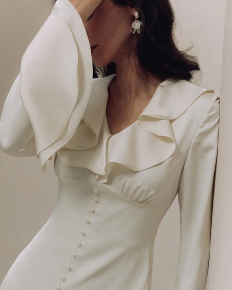Pearl Button Ruffle Midi Dress - imagen 1