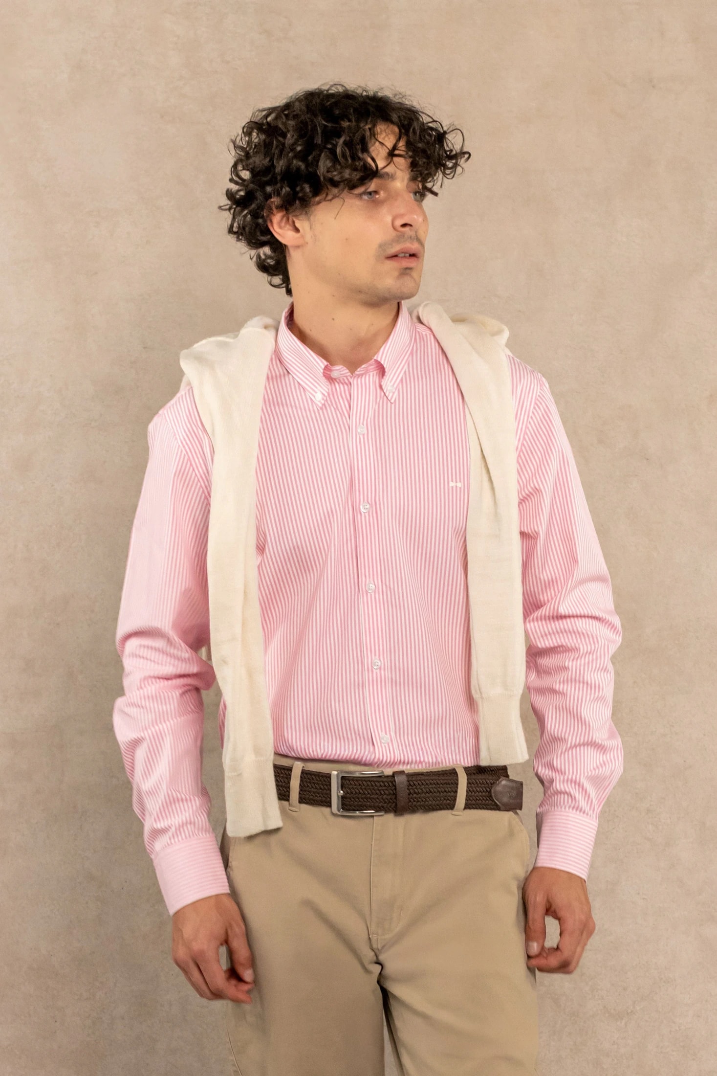 Camisa Antimanchas Popelina Rayas Rosadas Logo Combinado - imagen 1