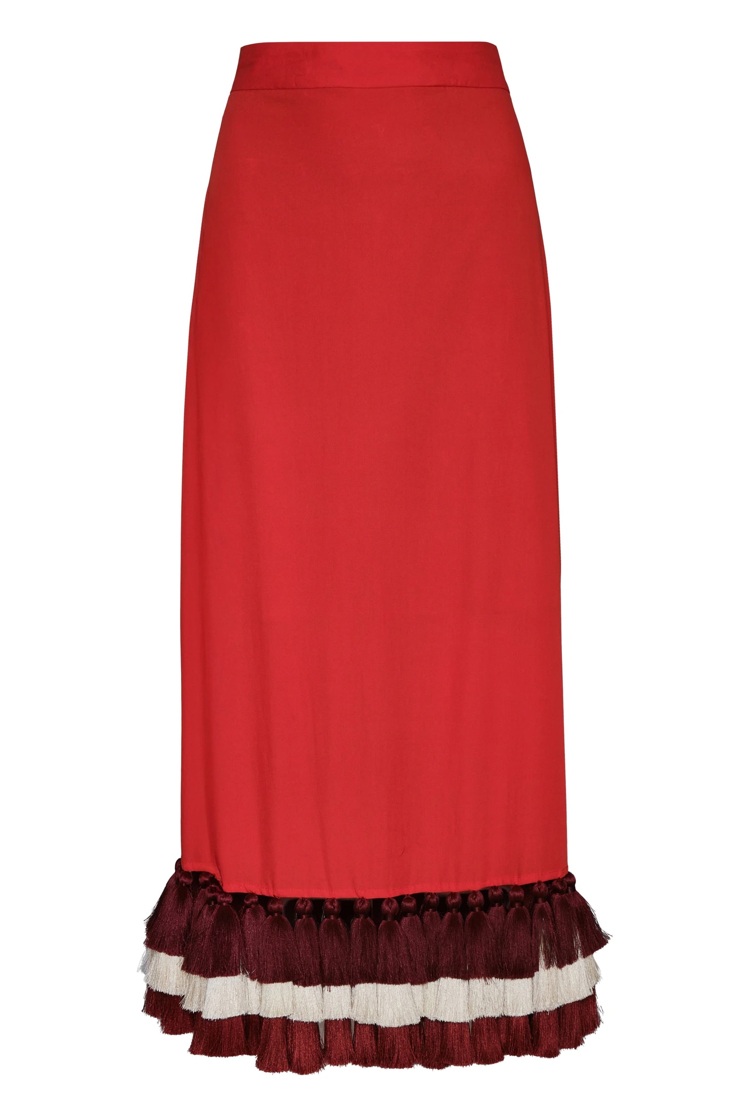 Rocio Cotton Midi Skirt / Red & Handmade Wine Tassels - imagen 1