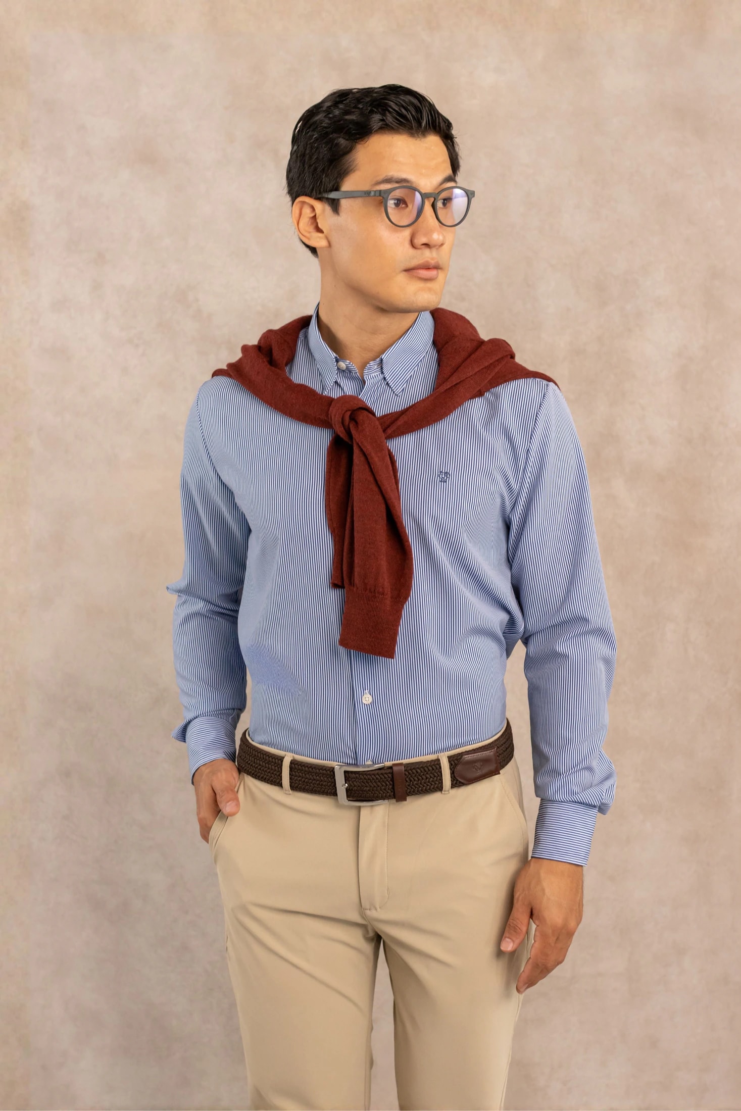Camisa Performance Antiarrugas Rayas Azul Oscuro - imagen 1