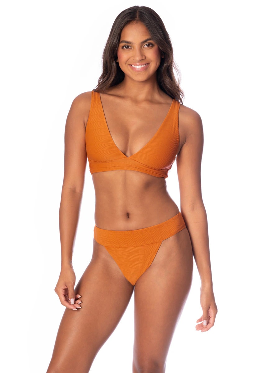 Maaji Wavy Chestnut Allure Long Line Triangle Bikini Top - imagen 1