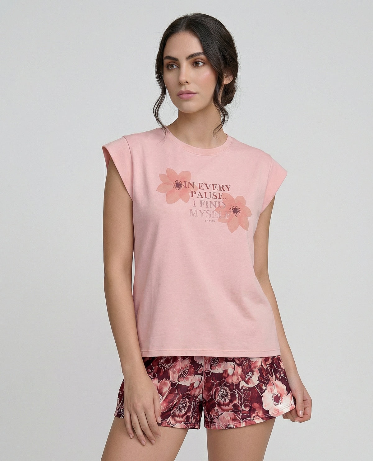 Pijama de Short | Camiseta Manga Rodada - imagen 1