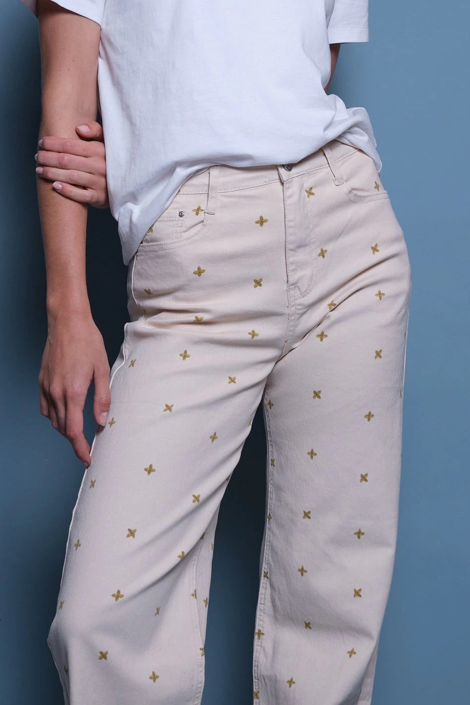 JEANS BEIGE BORDADO ASPA - imagen 1